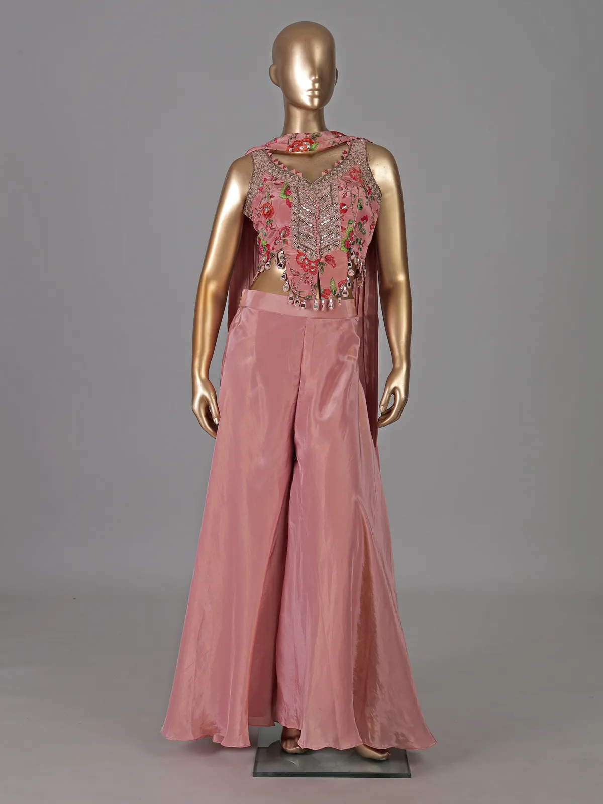 Onion pink crepe silk mirror and aabla festive palazzo suit