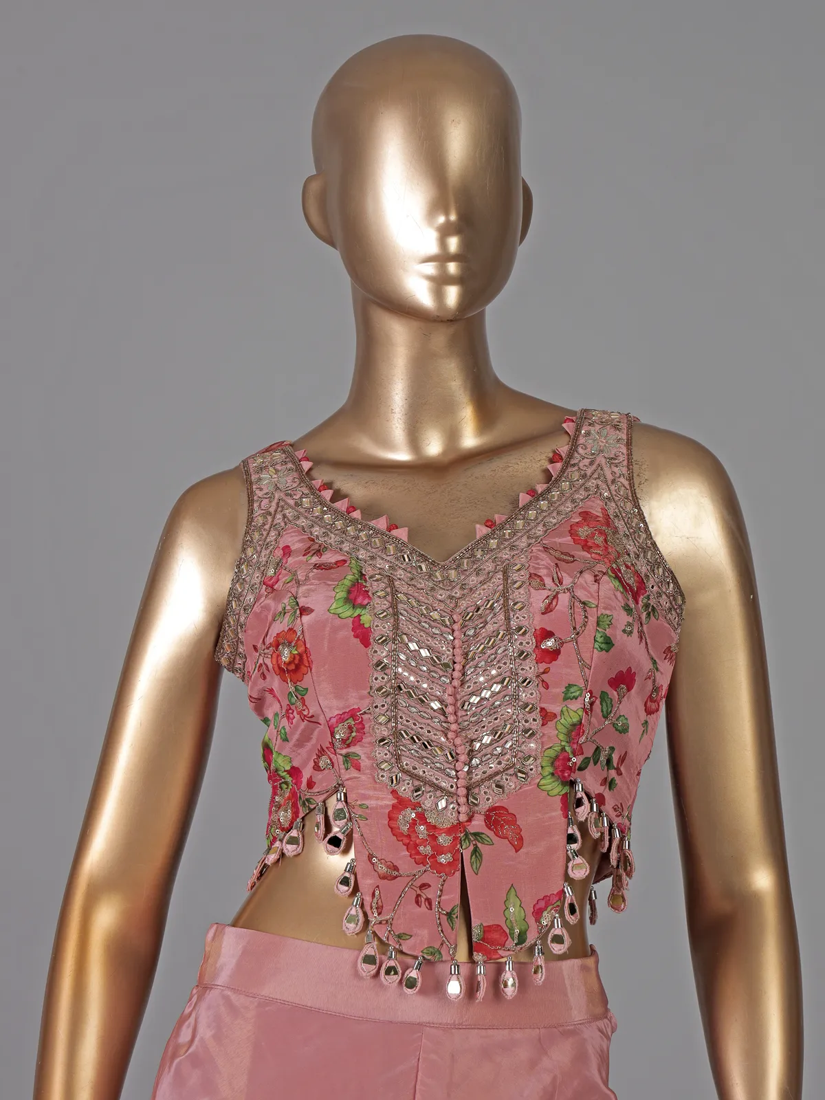 Onion pink crepe silk mirror and aabla festive palazzo suit
