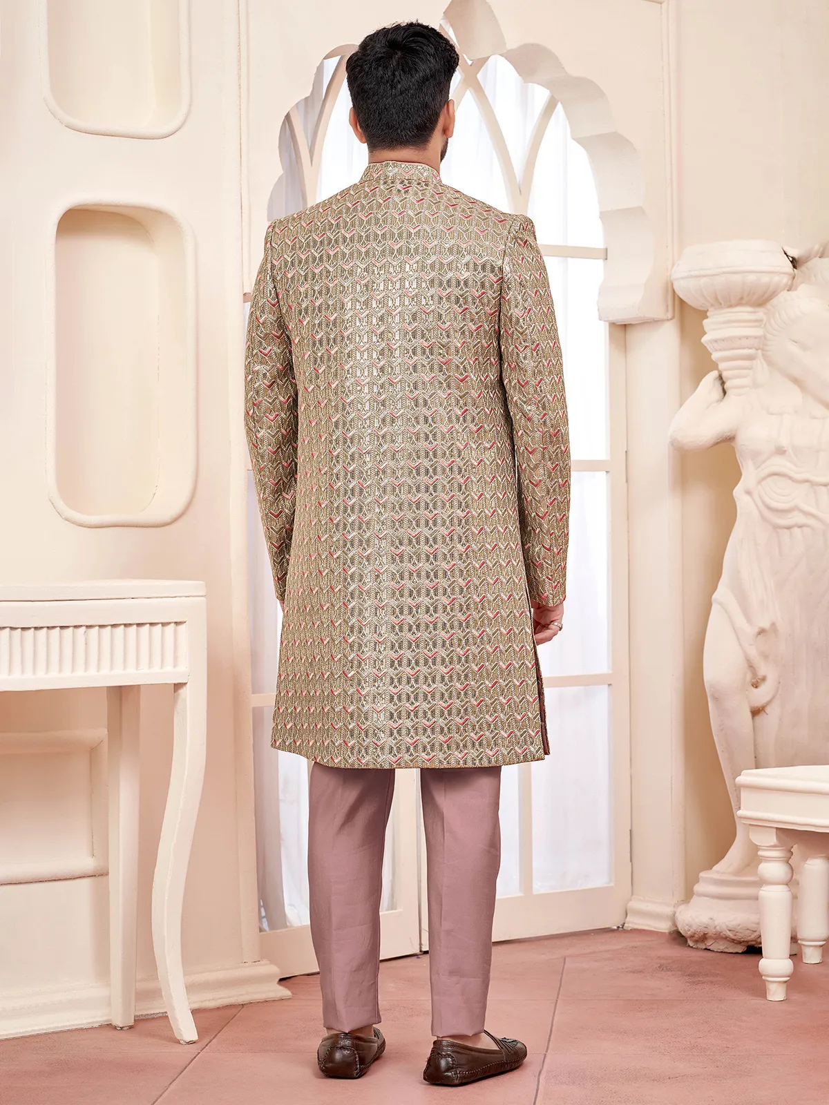 Onion pink indowestern for stylish wedding look