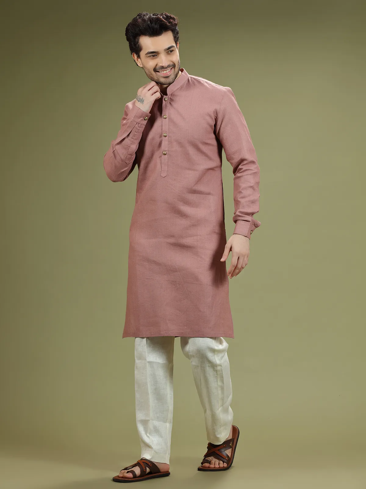 Onion pink linen kurta suit