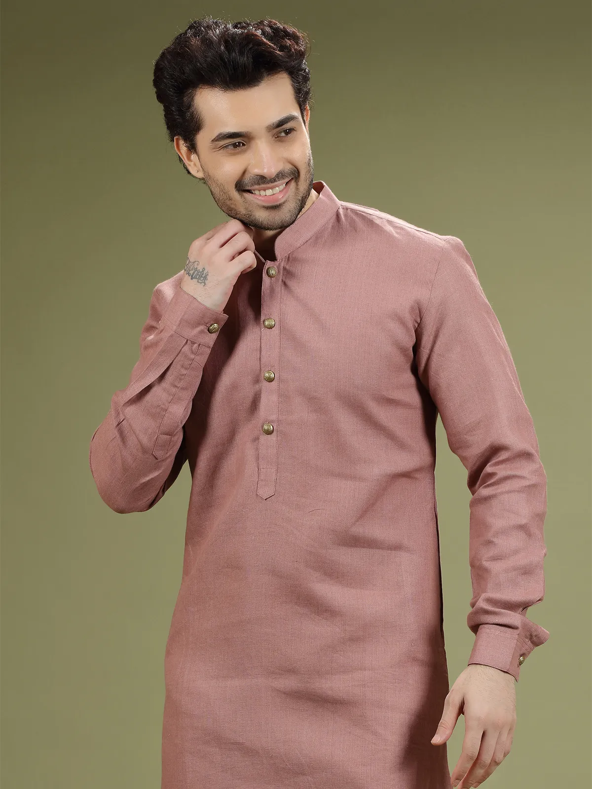 Onion pink linen  Men Kurta pajama