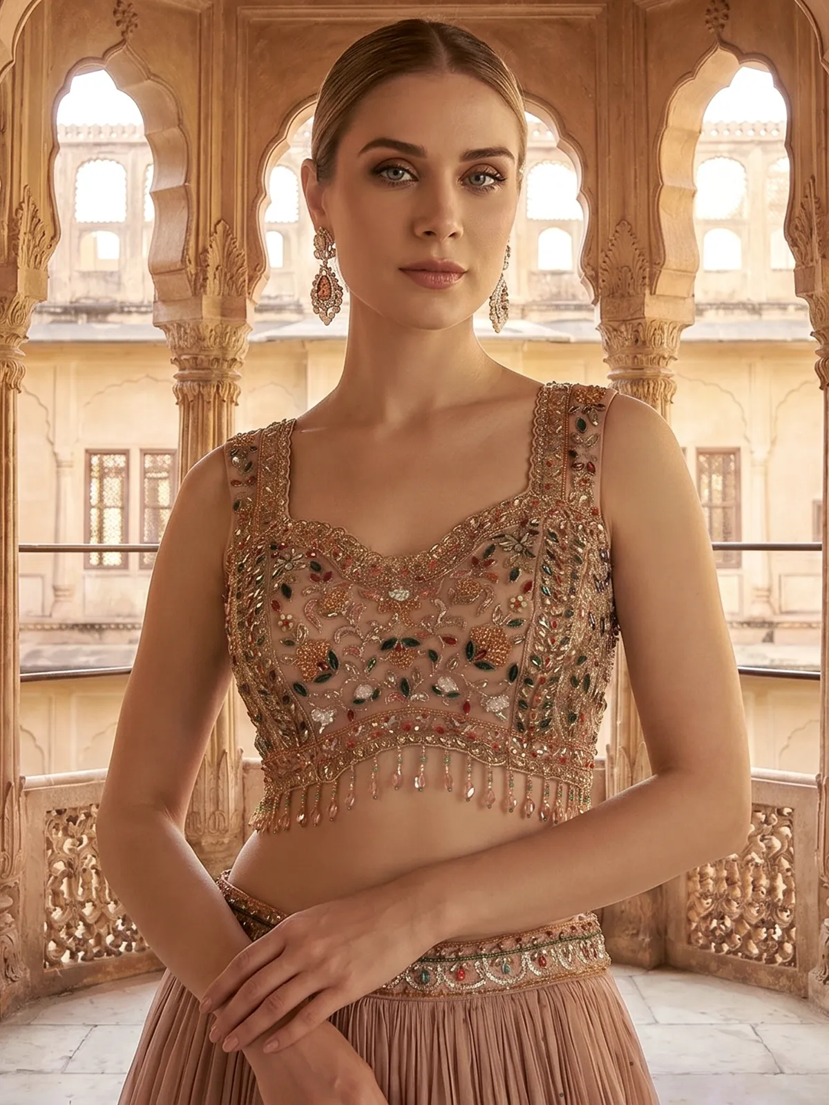 Onion pink party wear lehenga choli with ruffle dupatta