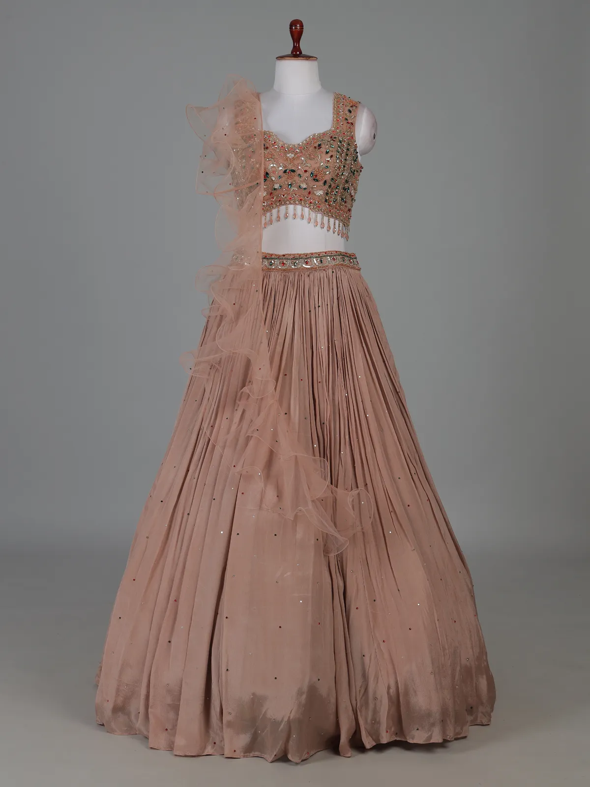 Onion pink party wear lehenga choli with ruffle dupatta