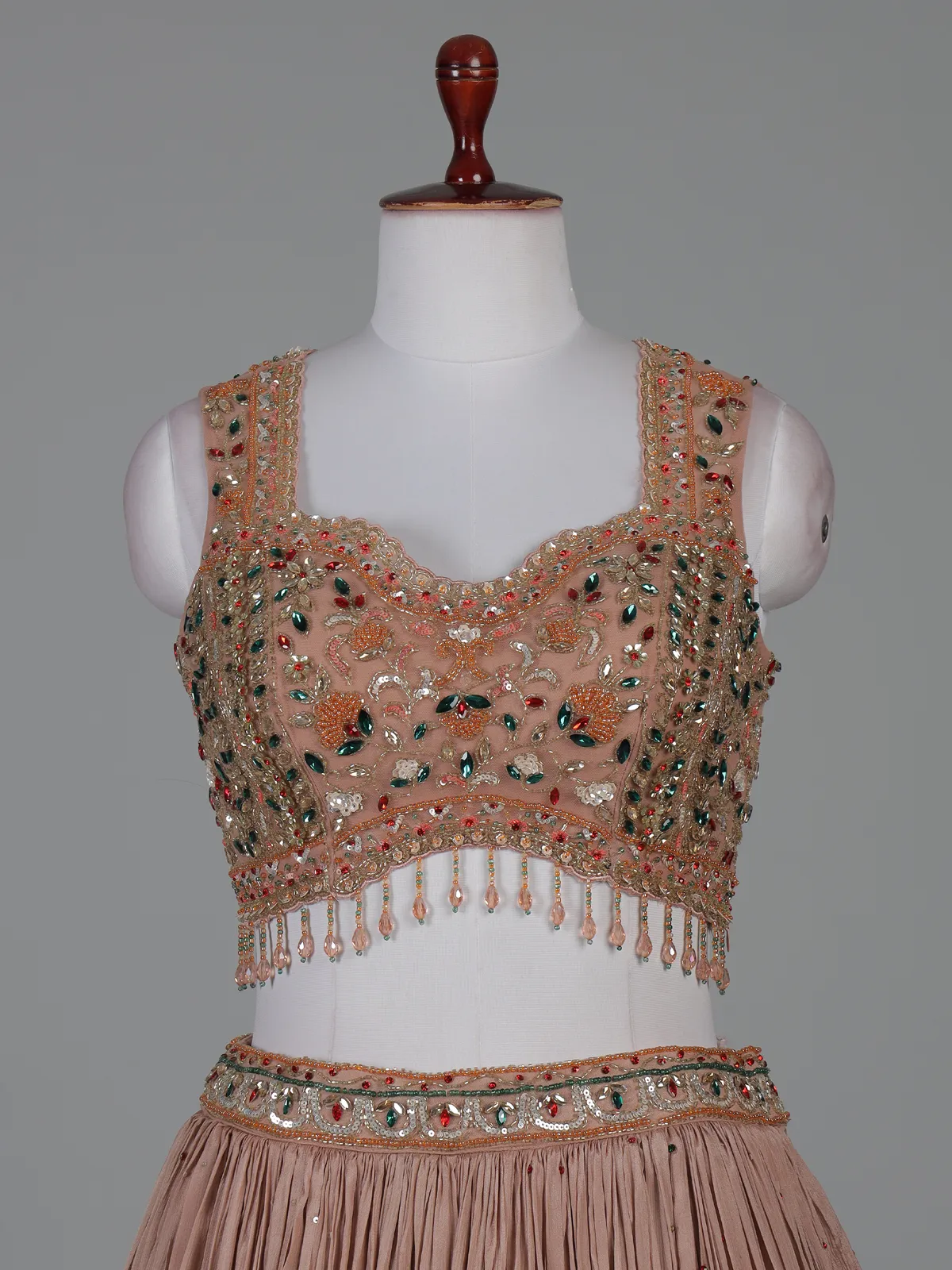 Onion pink party wear lehenga choli with ruffle dupatta