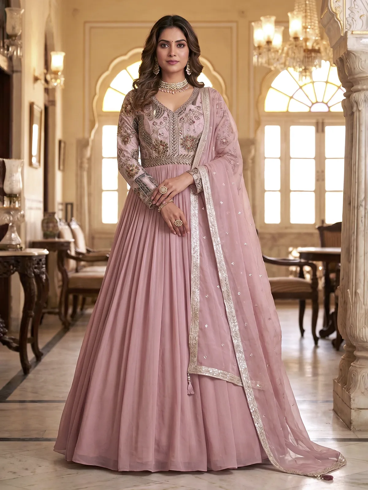 onion pink dress for women Onion Pink Designer Suit For Wedding Season