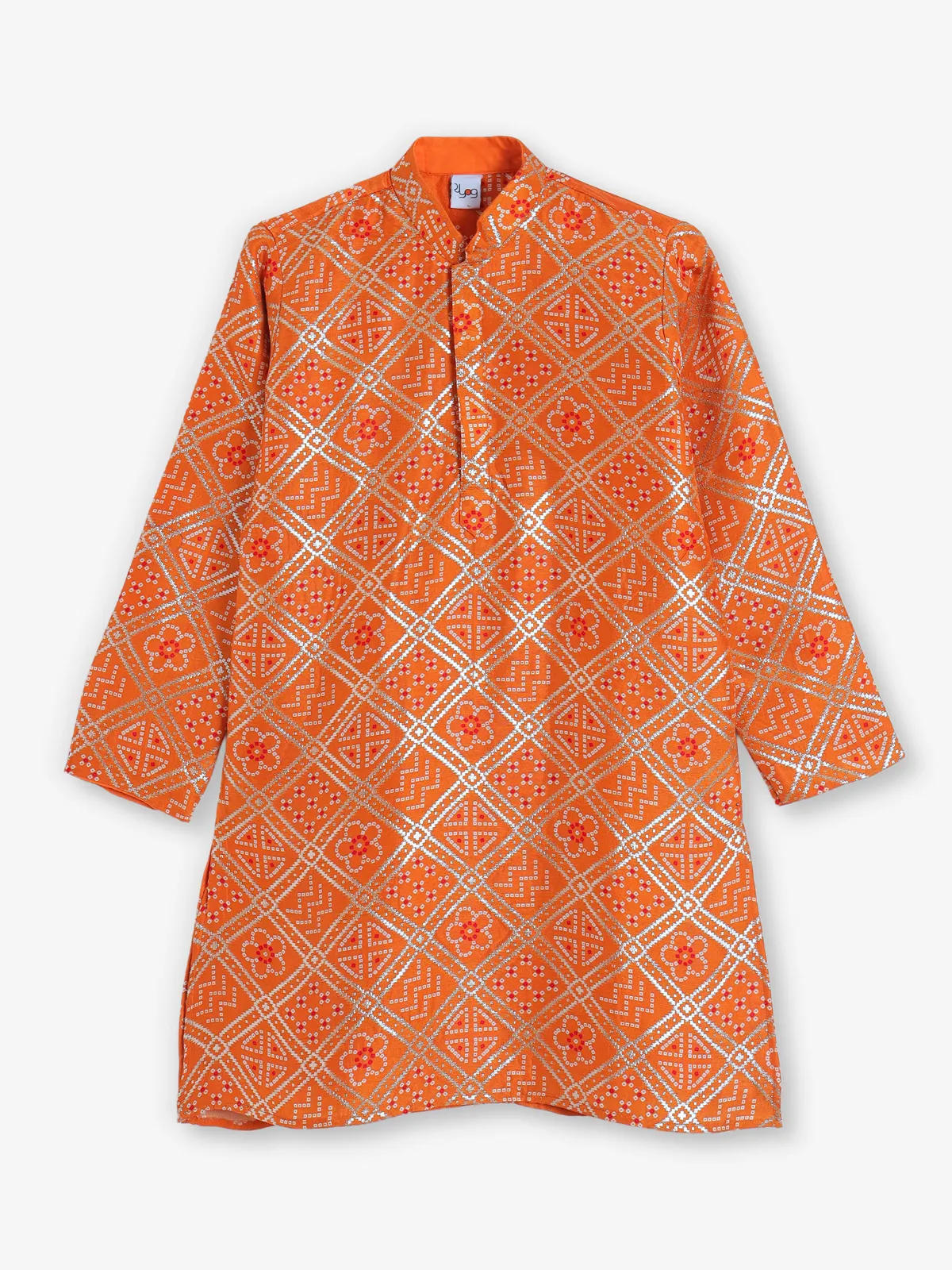 Orange bandhej printed zari work festive kurta suit