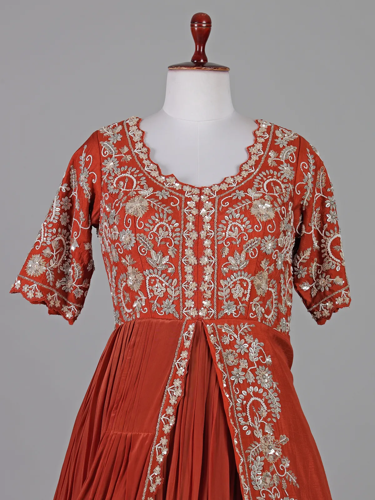 Orange crepe silk embellished designer anarkali suit