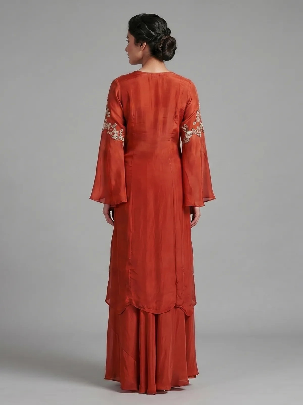 orange indo western dress for women Andaaz Fashion Women's Orange Georgette Indo-Western Sharara Suit with Sequins Work for Sangeet