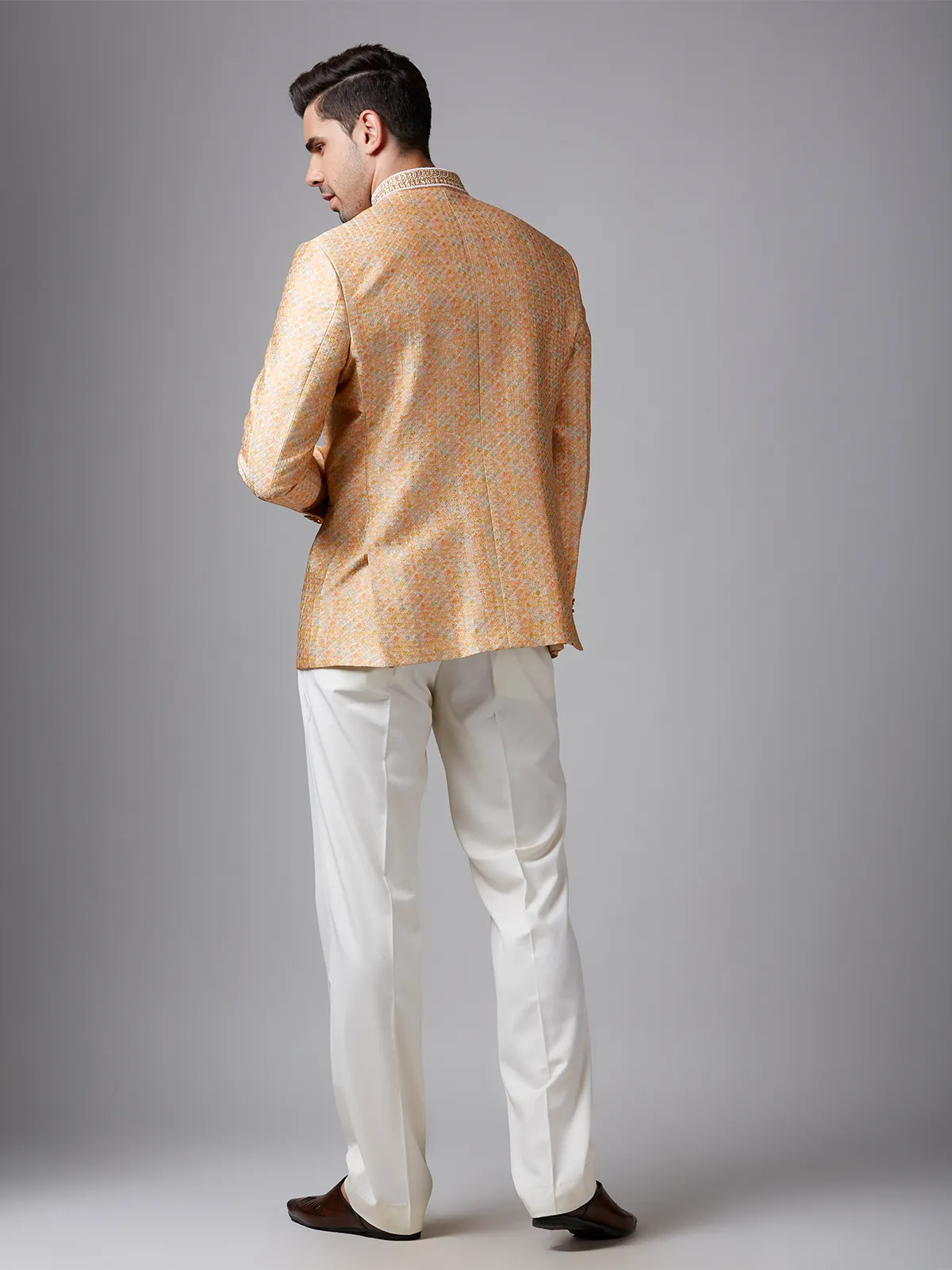 Orange silk texture jodhpuri suit