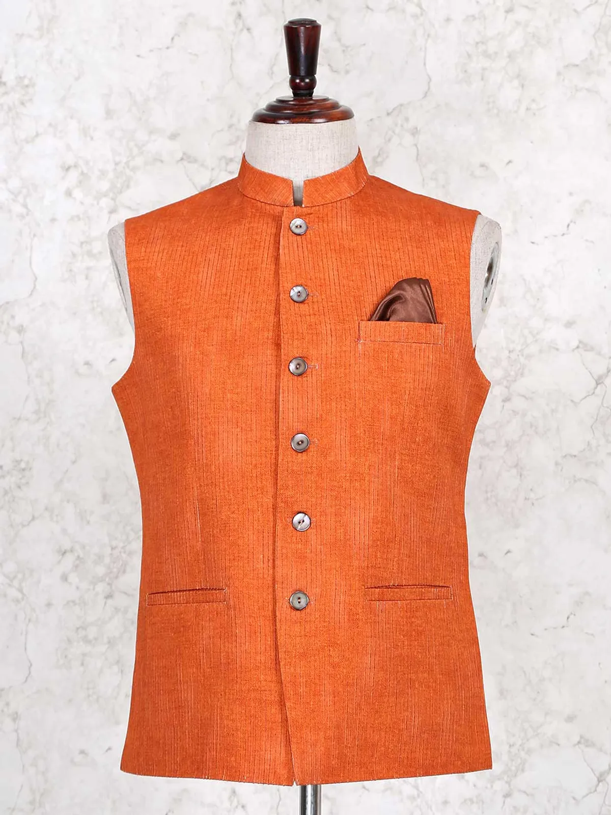 Orange stripe style mens cotton waistcoat