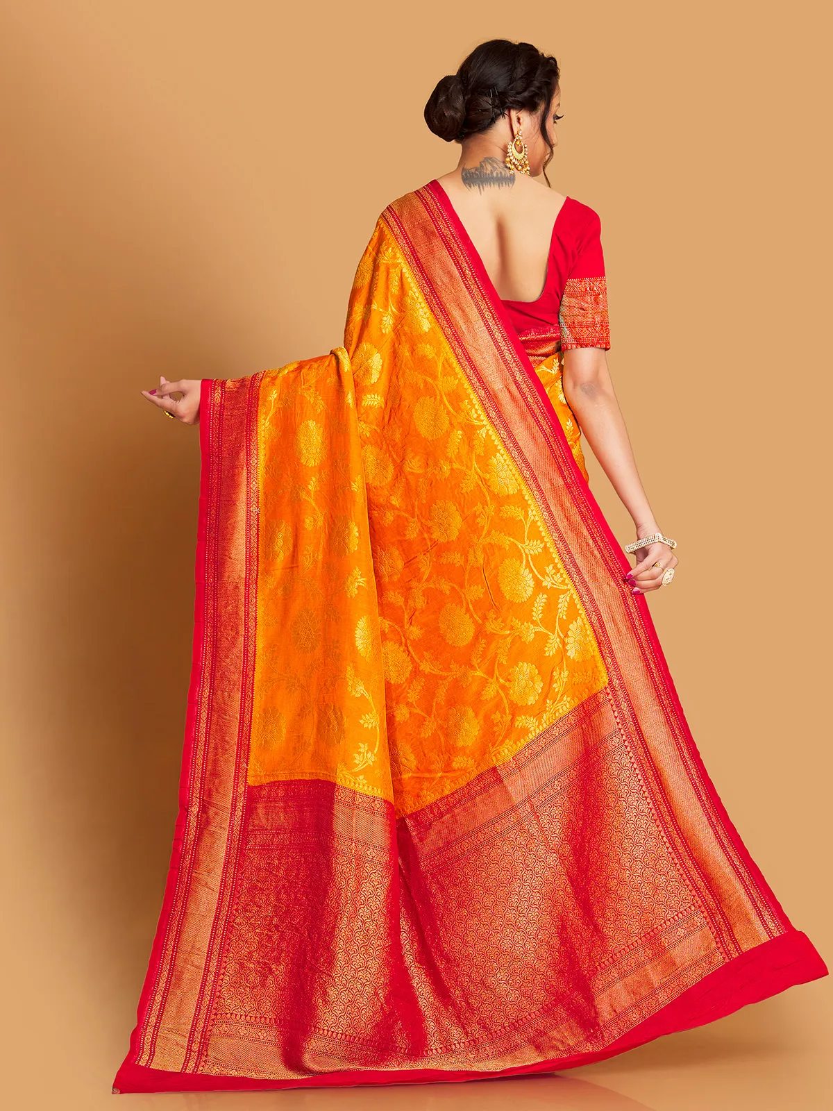 Orange wedding wear saree in silk