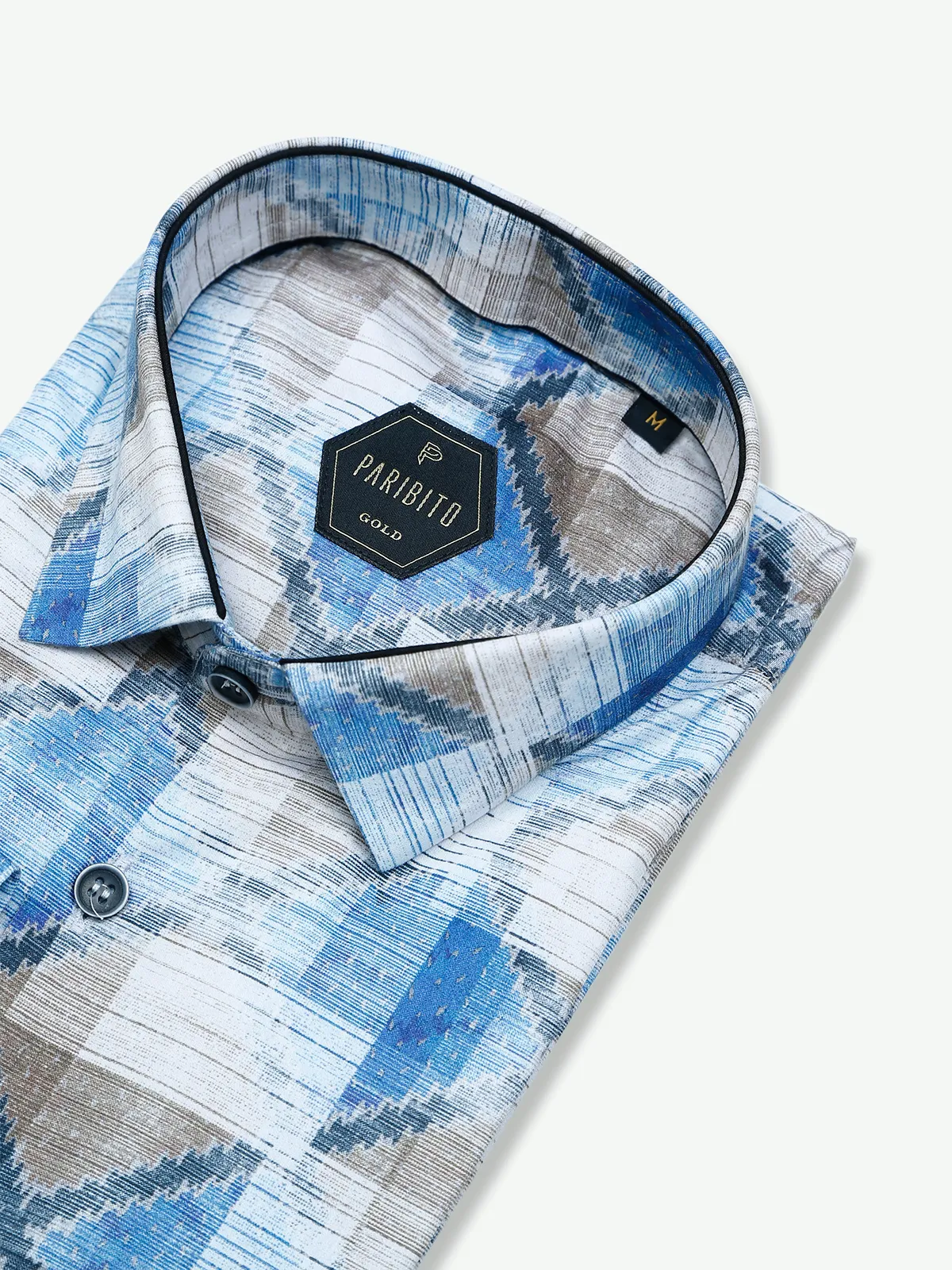 Paribito blue and white cotton printed shirt