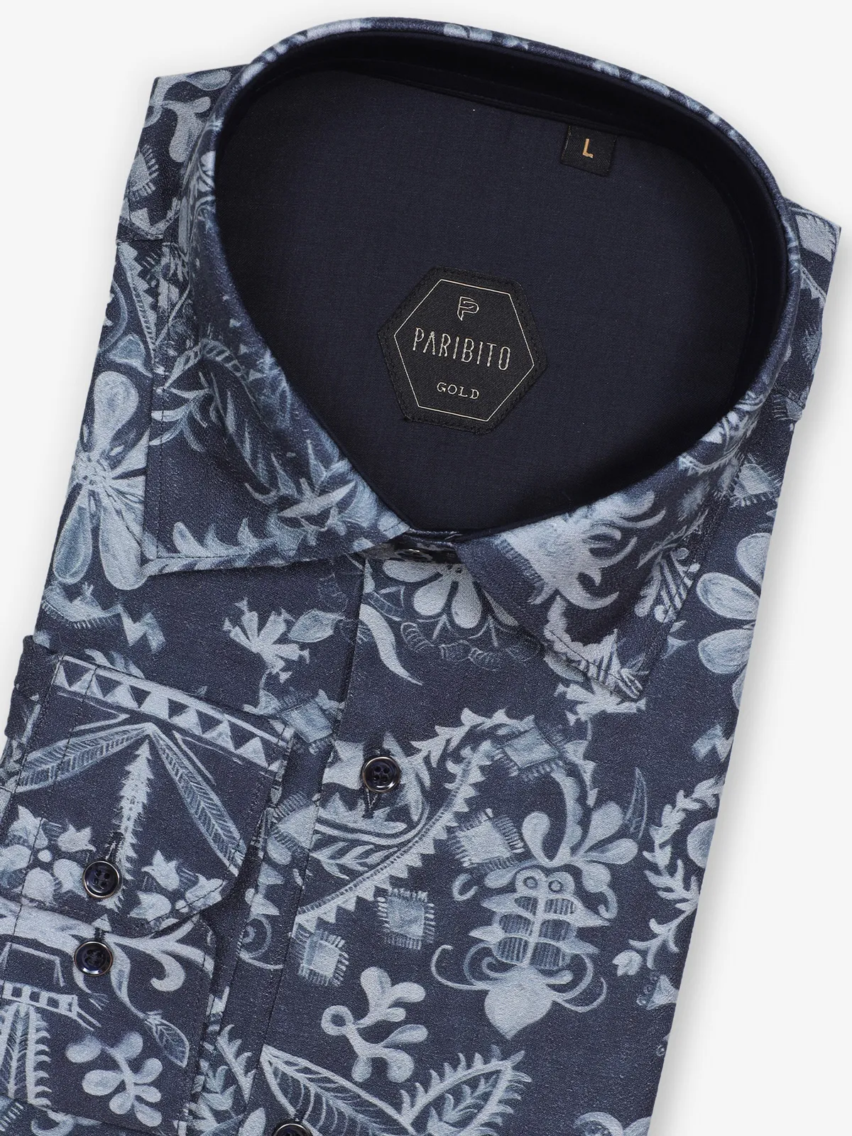 PARIBITO printed navy party wear shirt