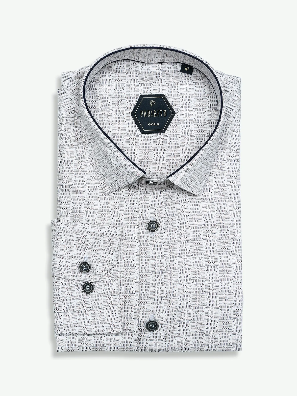 Paribito white cotton printed shirt