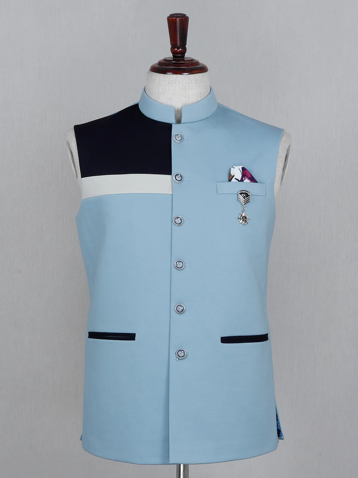 Party wear solid blue cotton waistcoat