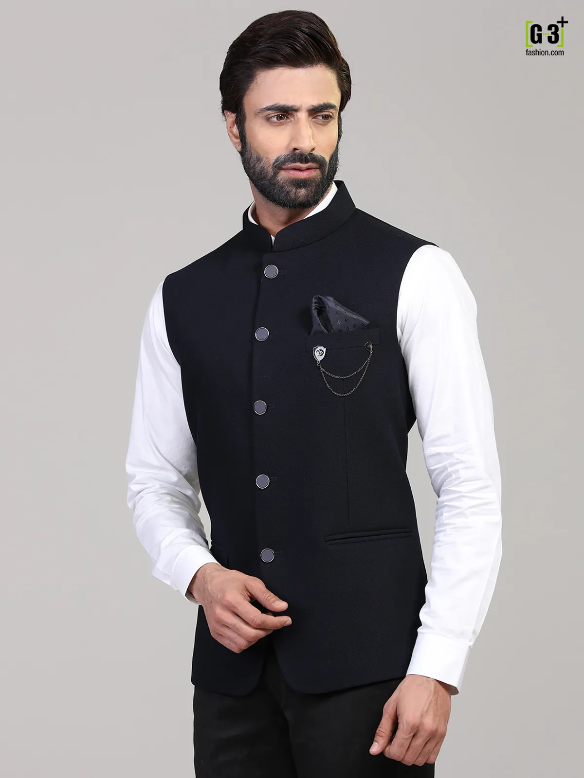 Party wear solid navy knitted waistcoat