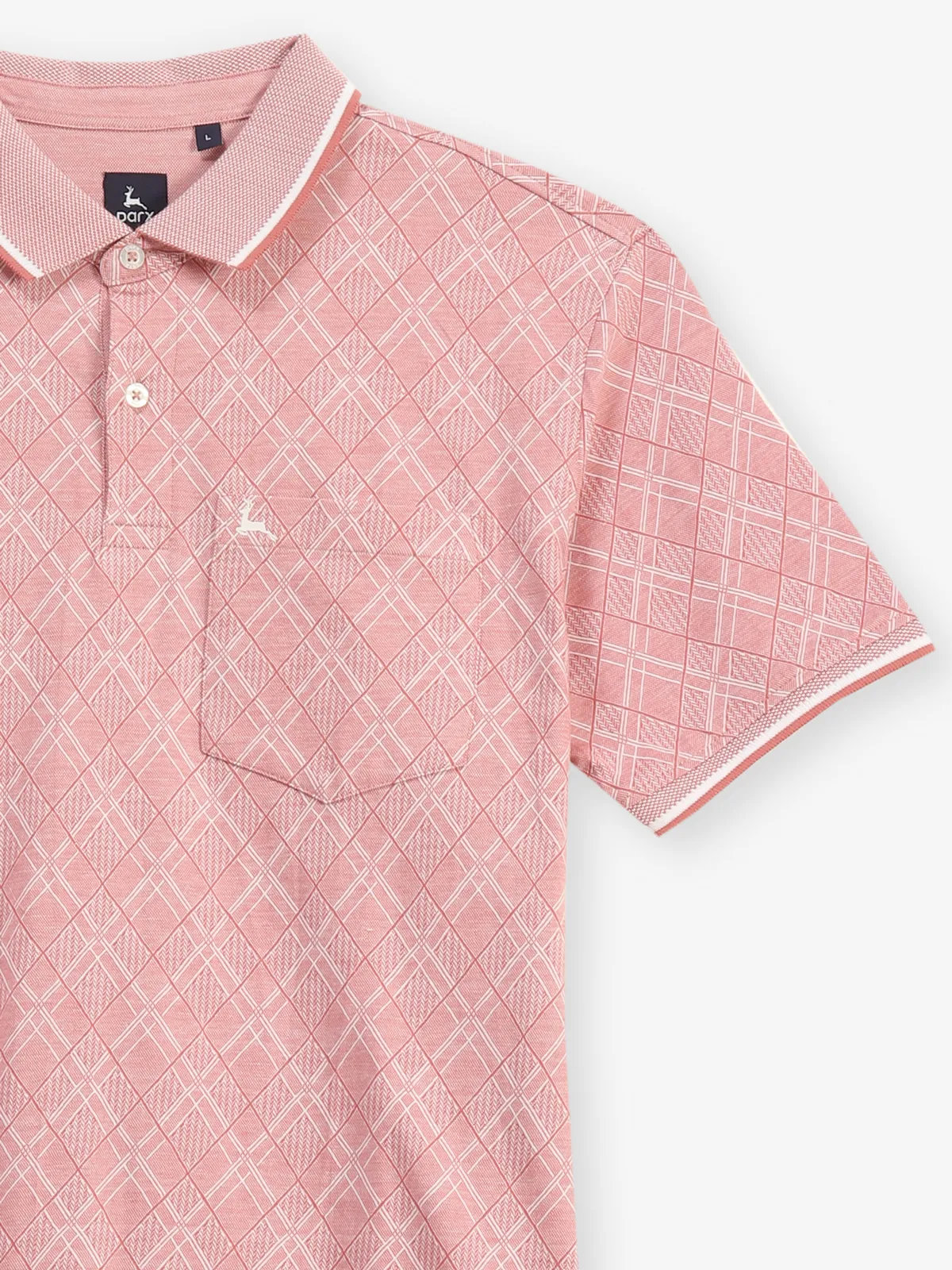 PARX printed pink cotton polo t-shirt