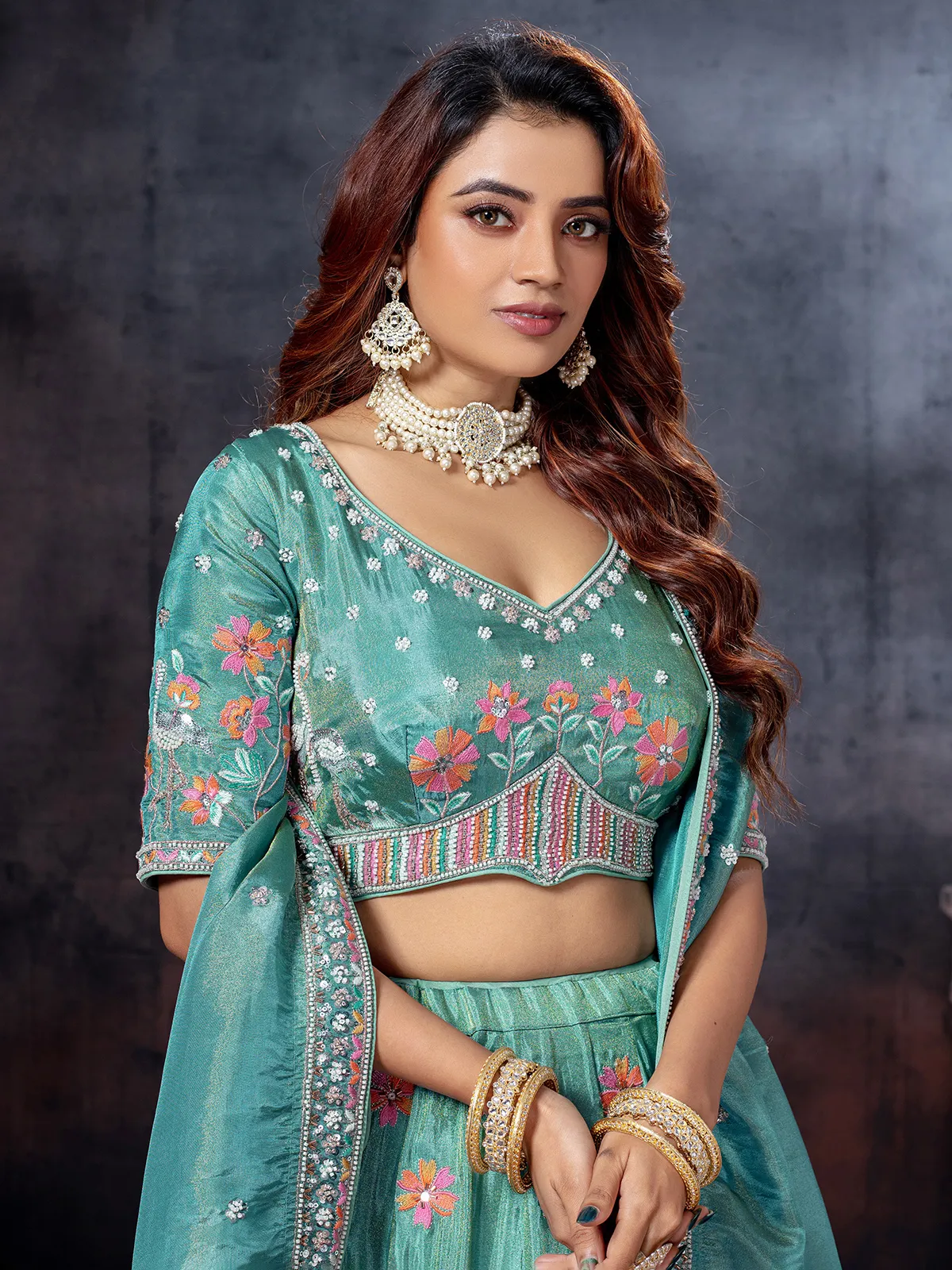 Pastel aqua wedding wear lehenga choli-G3-WLC17203 | United States