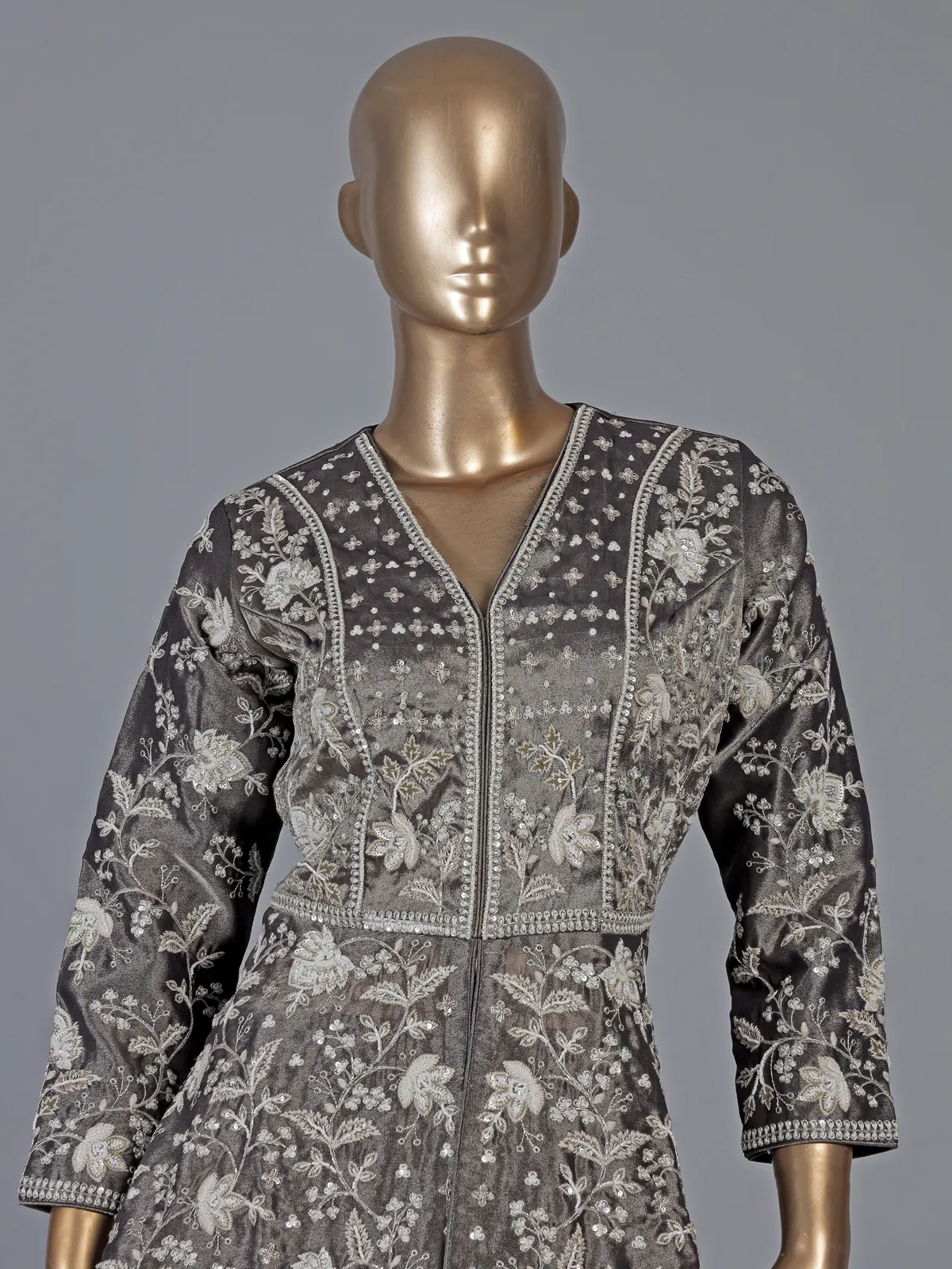 Pastel grey tissue organza palazzo suit designer style