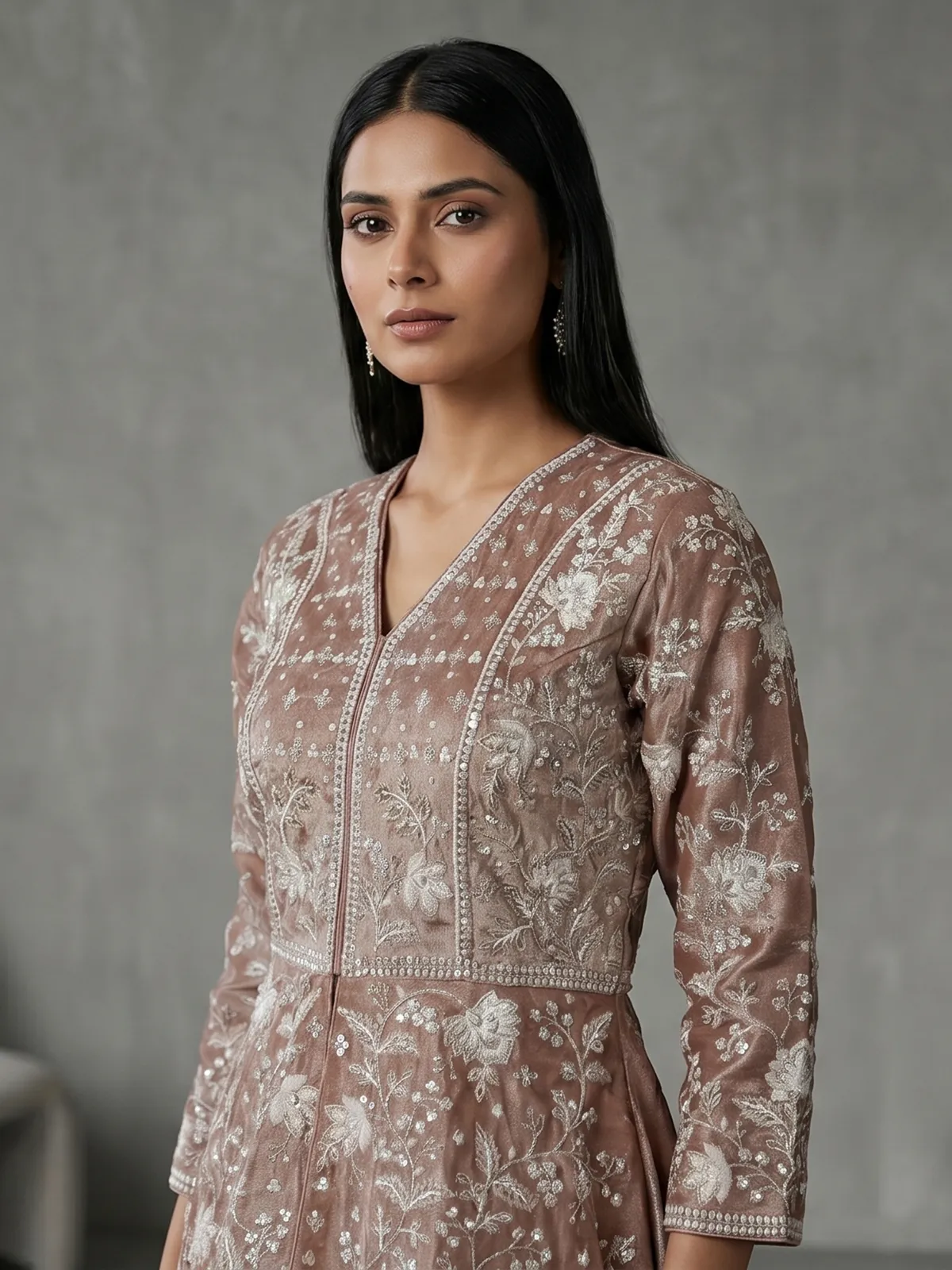 palazzo dress design Pastel Grey Silk Palazzo Suit With Zari Butti Design