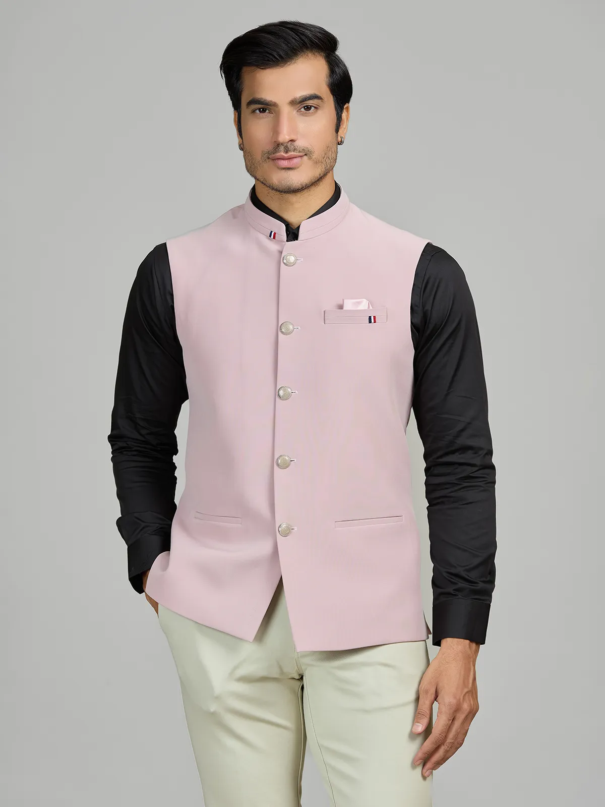Pastel pink terry rayon waistcoat set