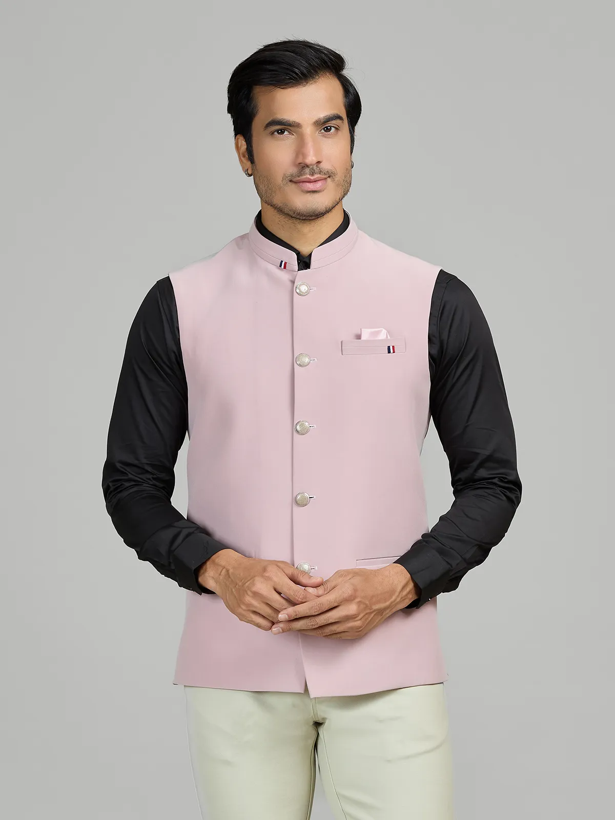 Pastel pink terry rayon waistcoat set