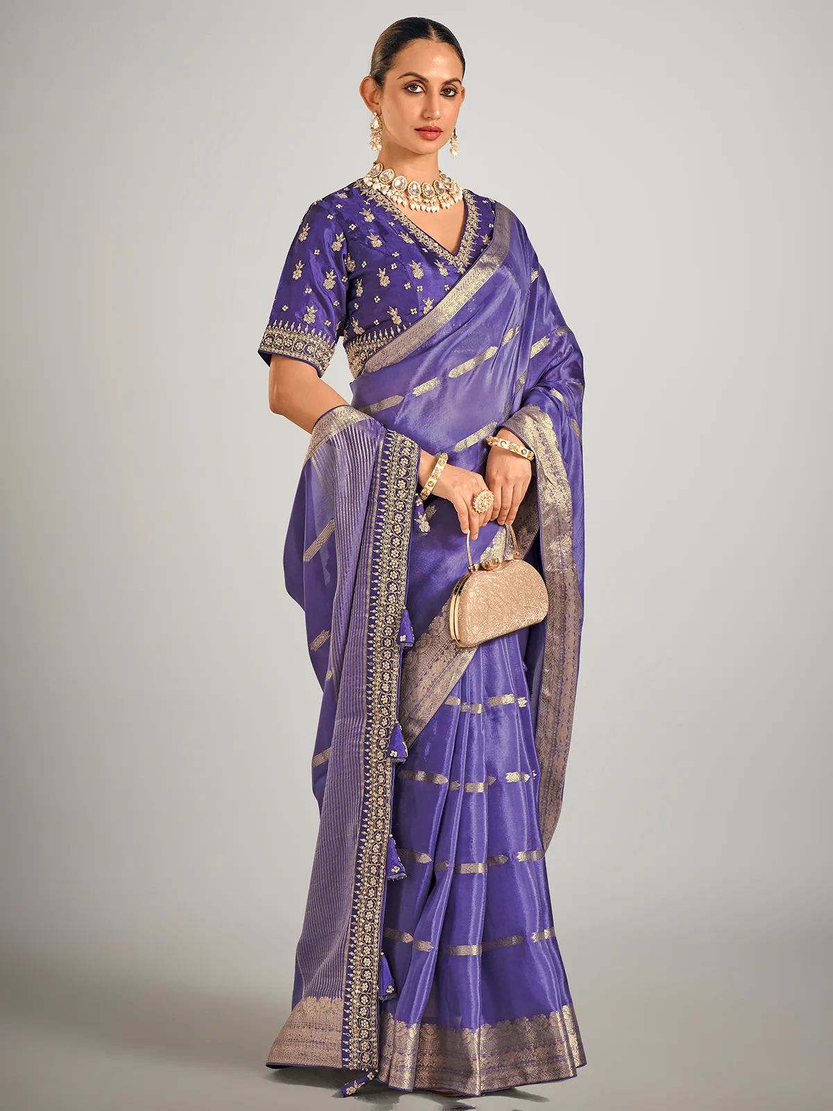 Pastel purple dola silk wedding saree