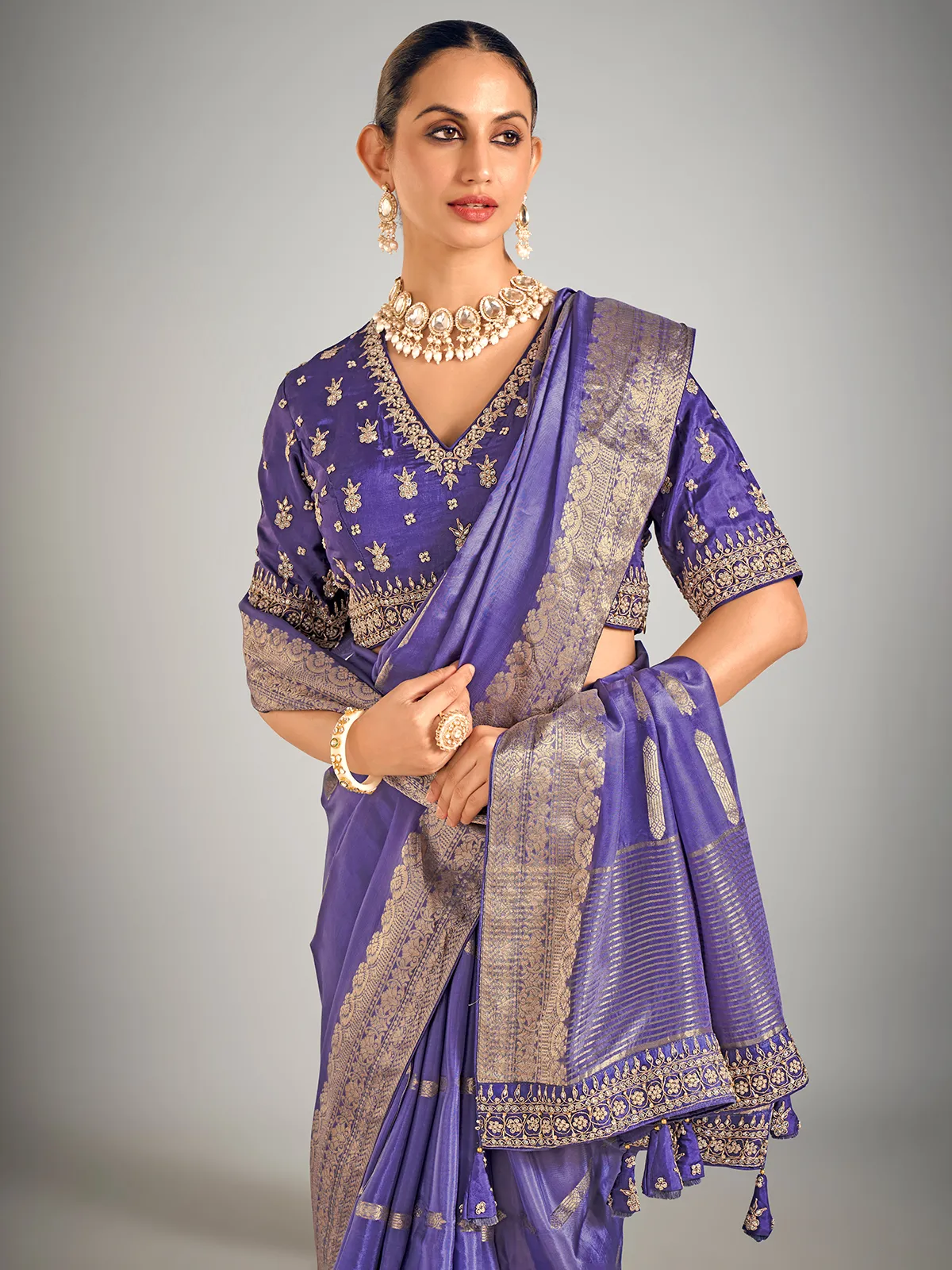 Pastel purple dola silk wedding saree