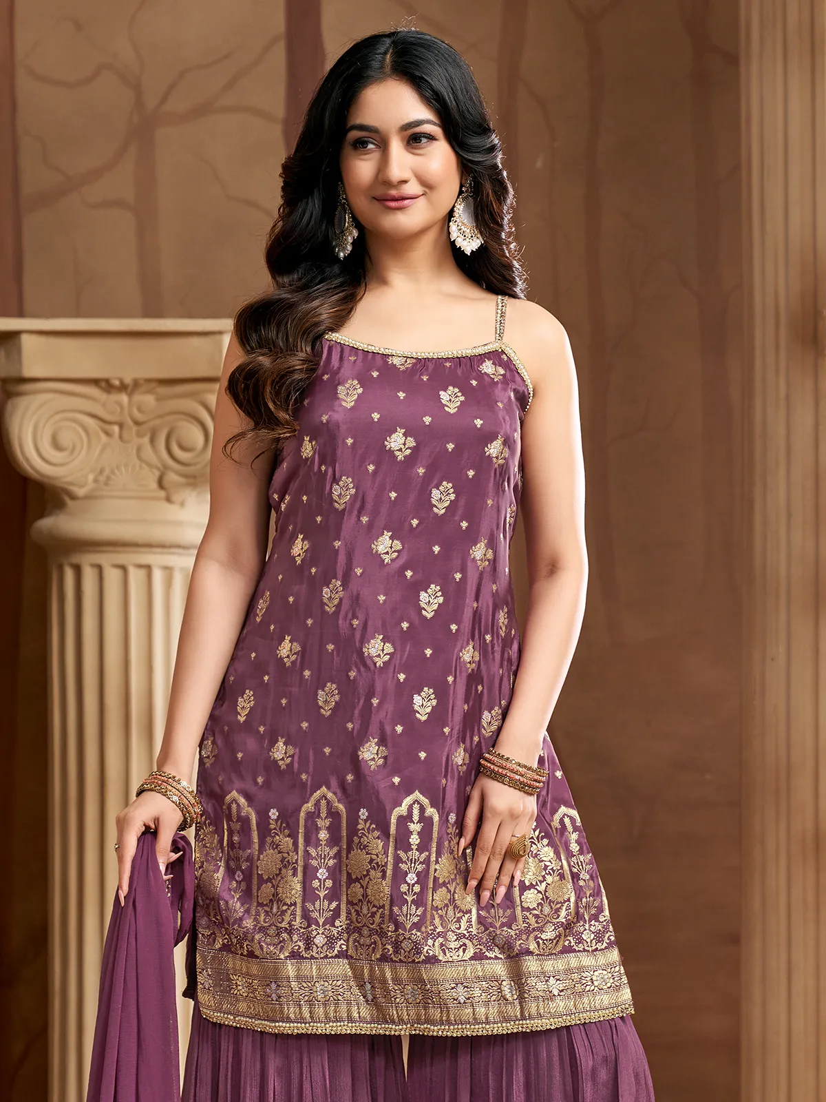 Pastel purple silk sharara suit for wedding wear-G3-WSS44443 |
