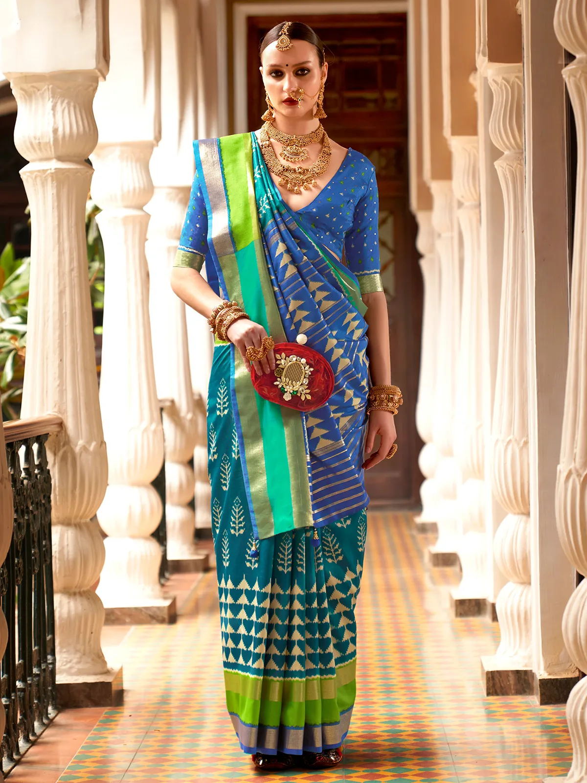 Patola printed rich blue silk saree