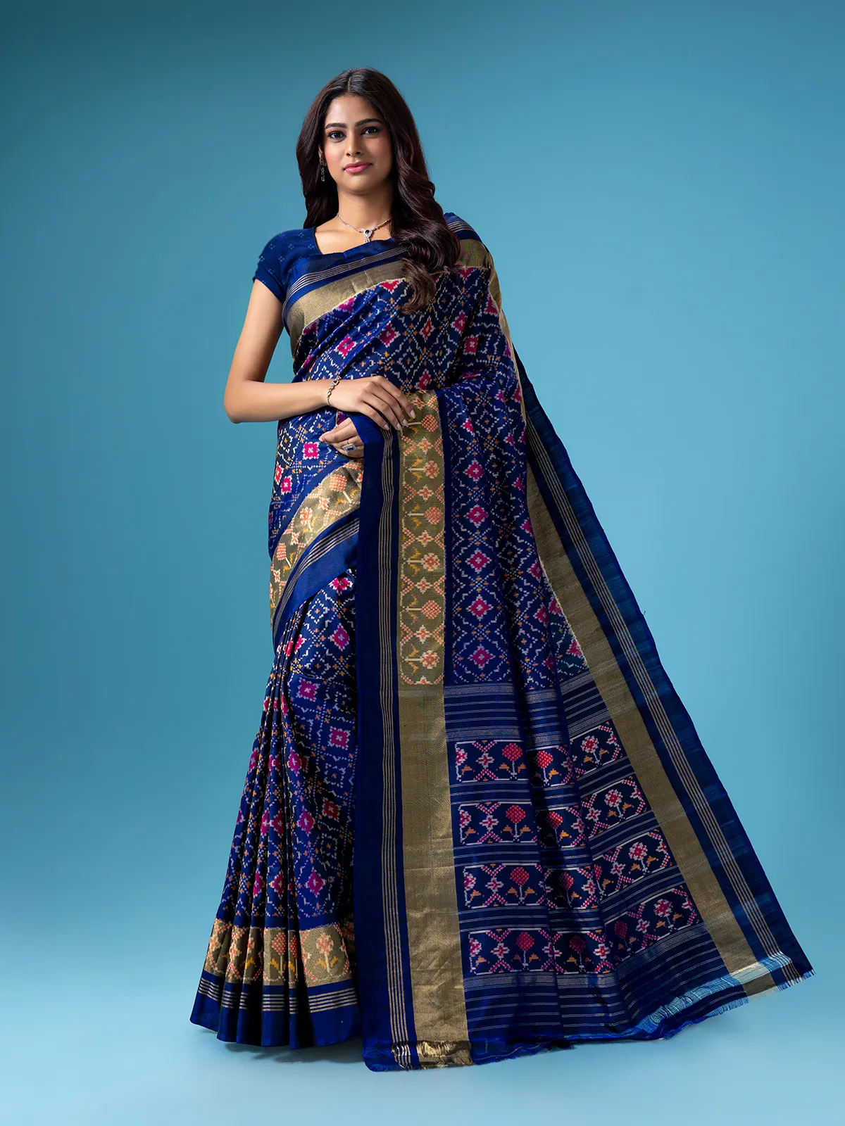 Patola printed silk navy saree