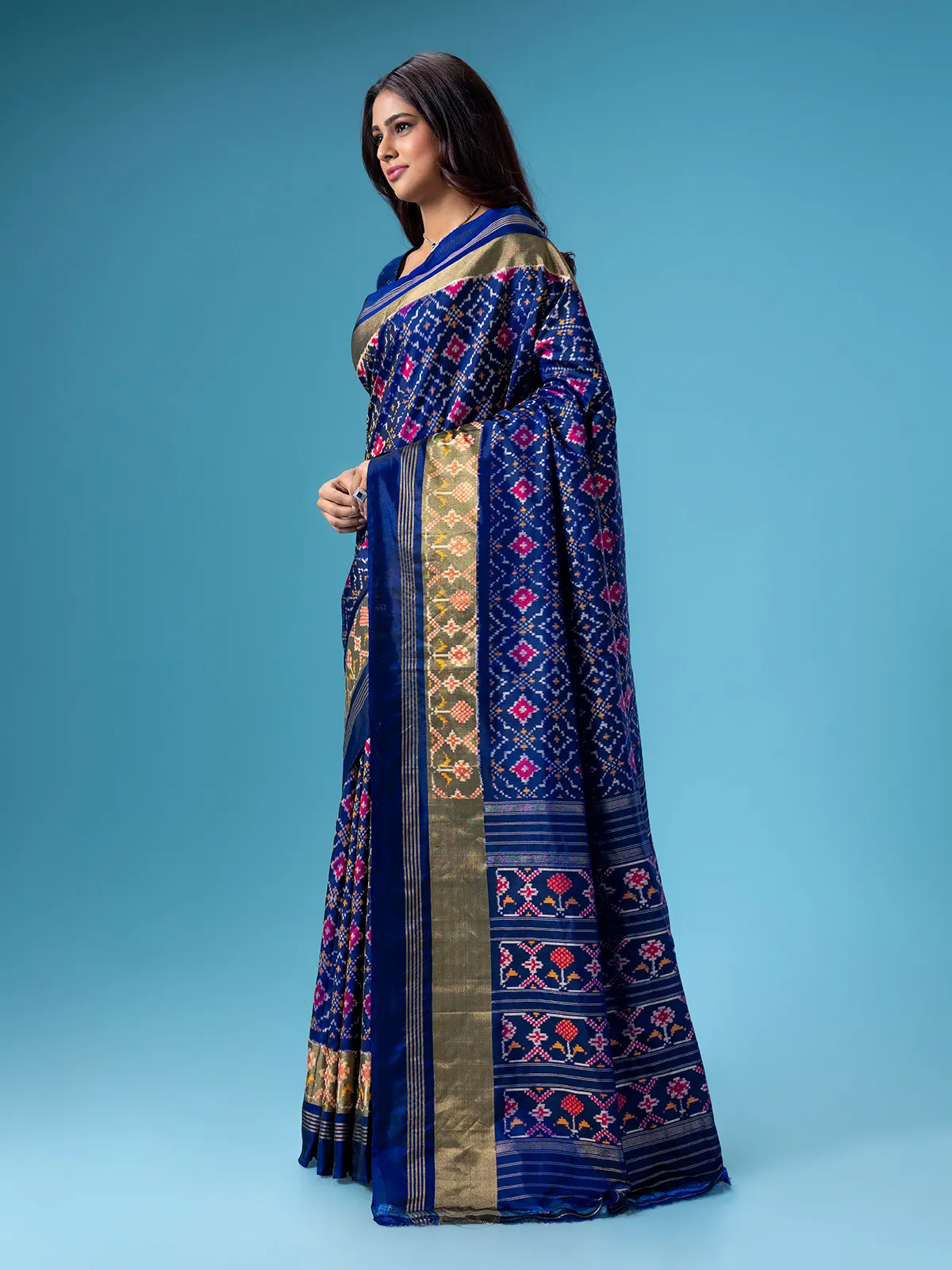 Patola printed silk navy saree