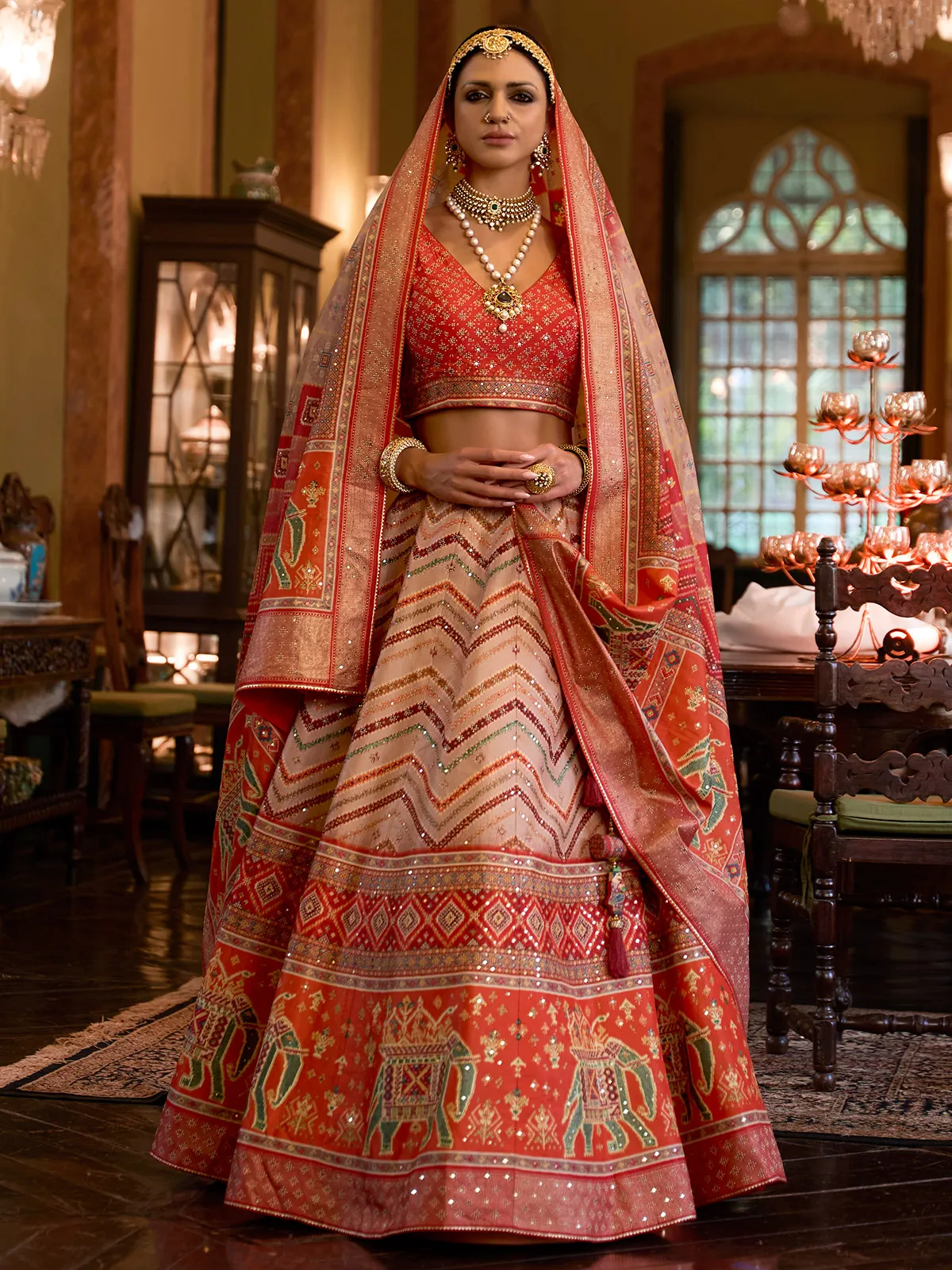 Printed rich lehenga choli in orange