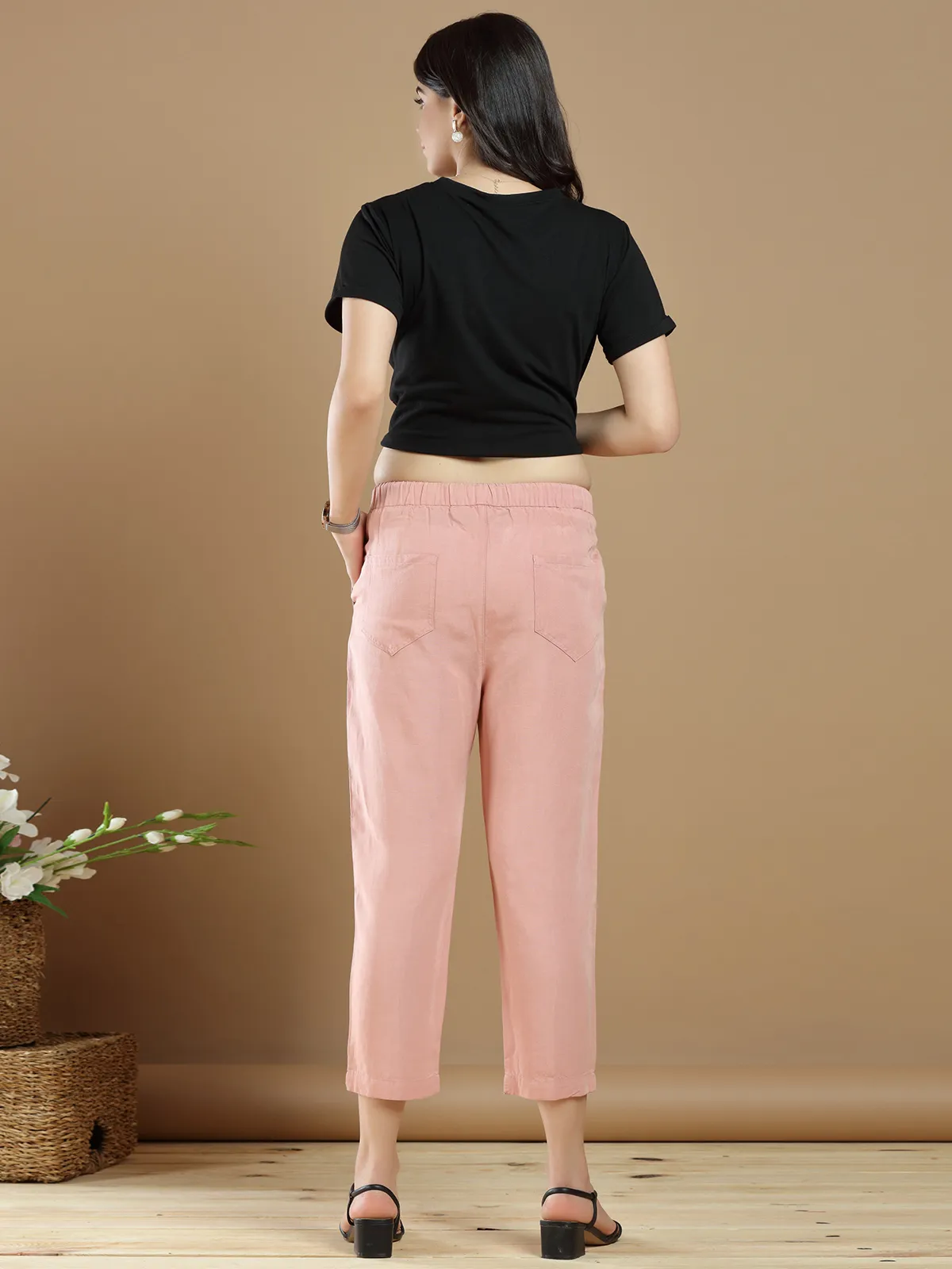 Peach cotton casual wear plain pant