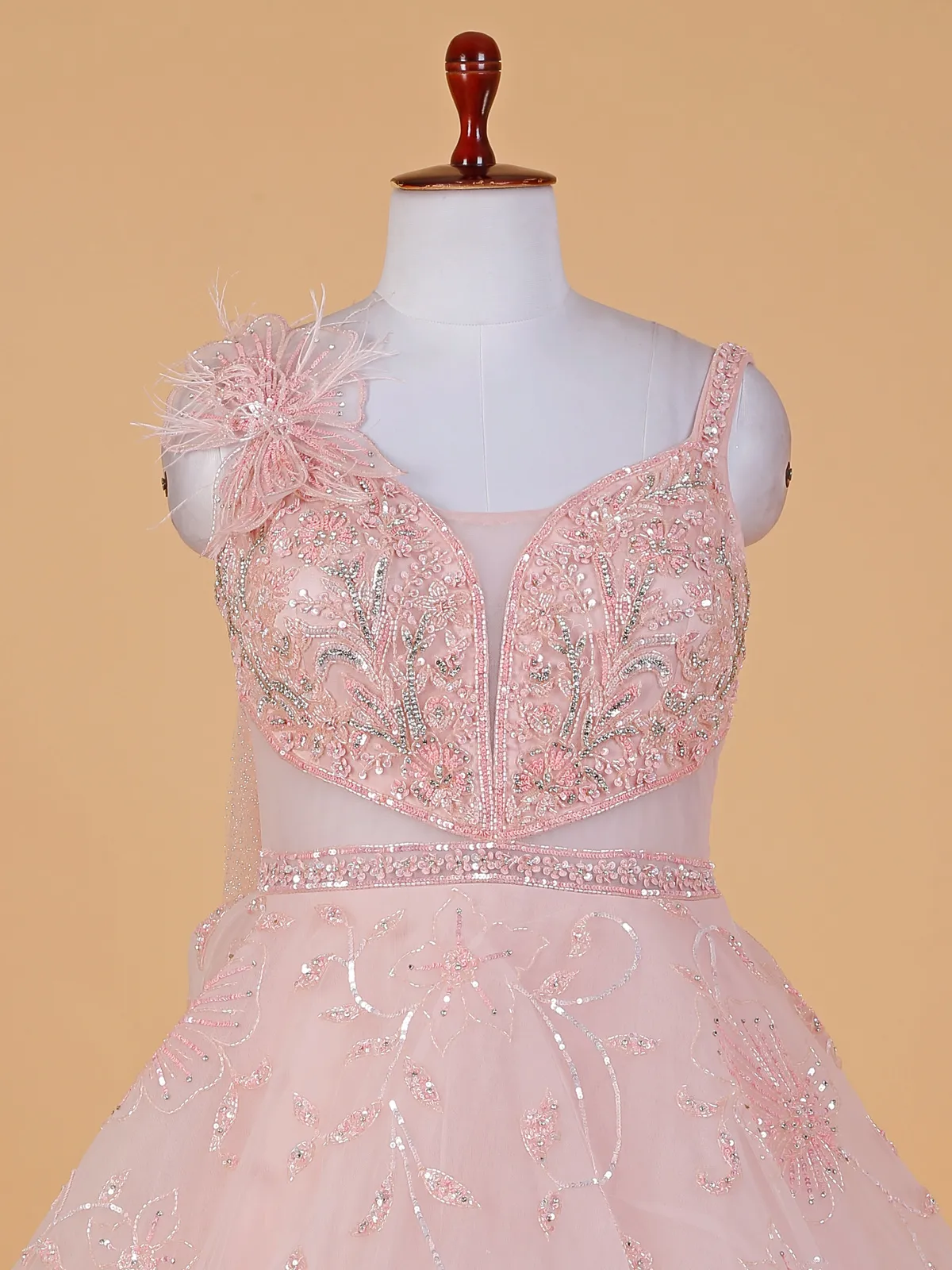 Peach designer net gown