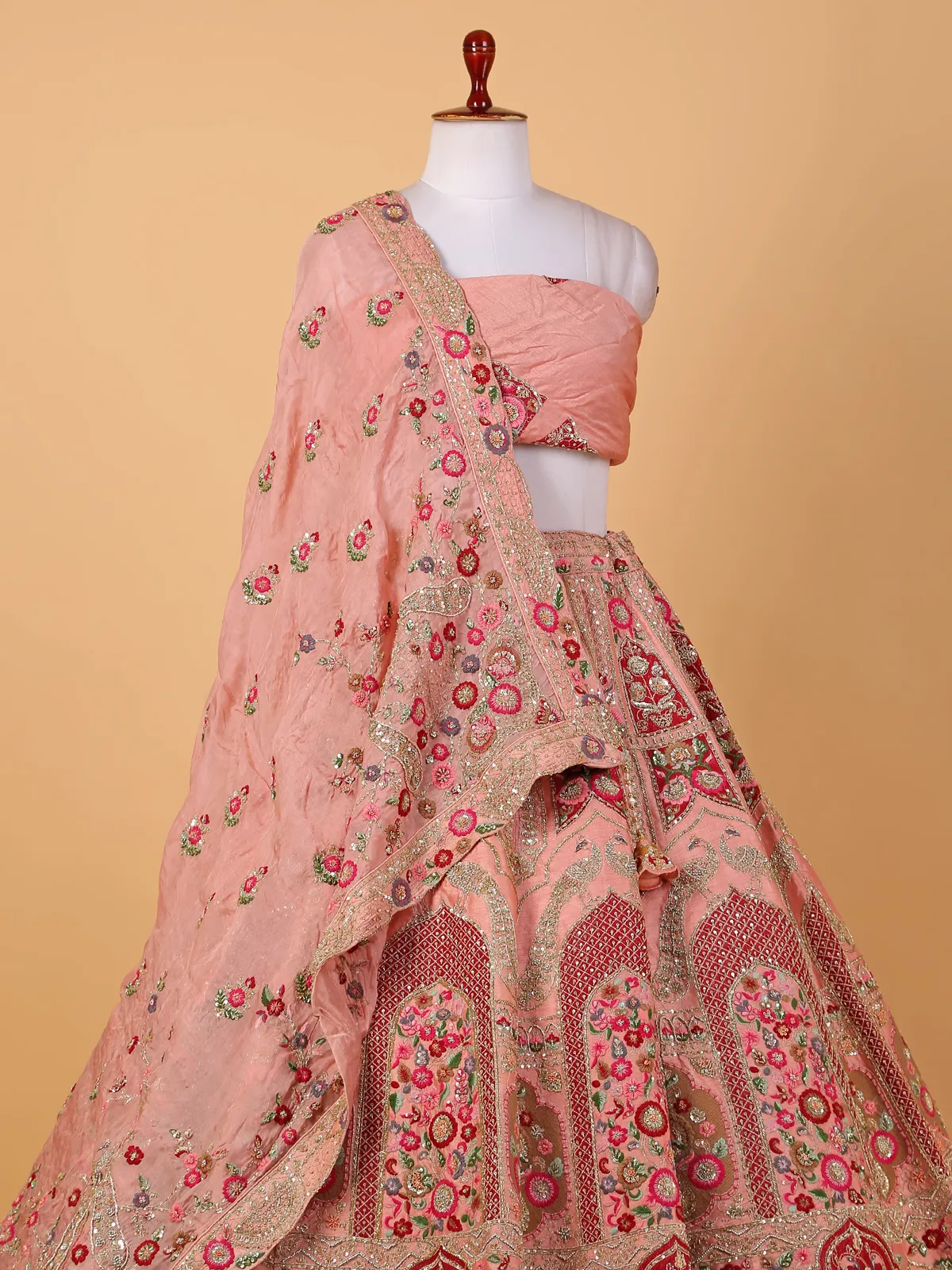 Peach embroidery unstitched lehenga choli