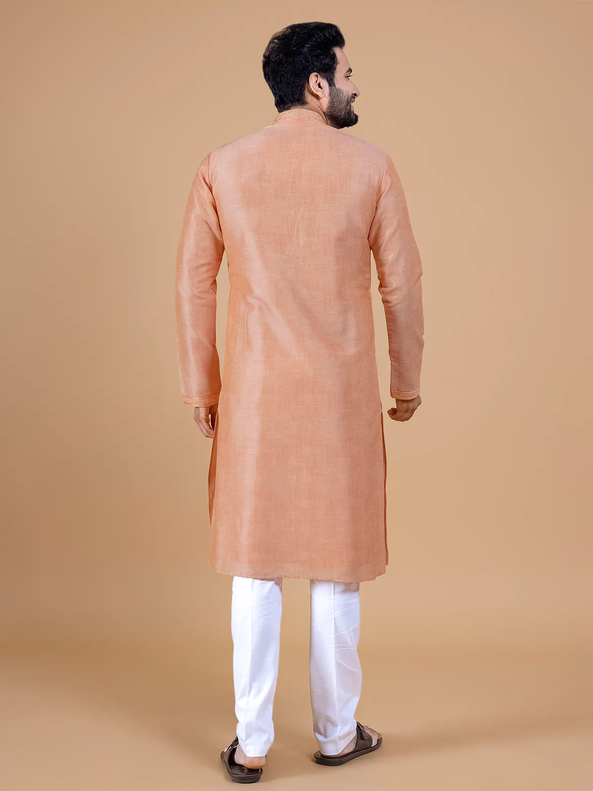 Peach festive kurta suit in silk