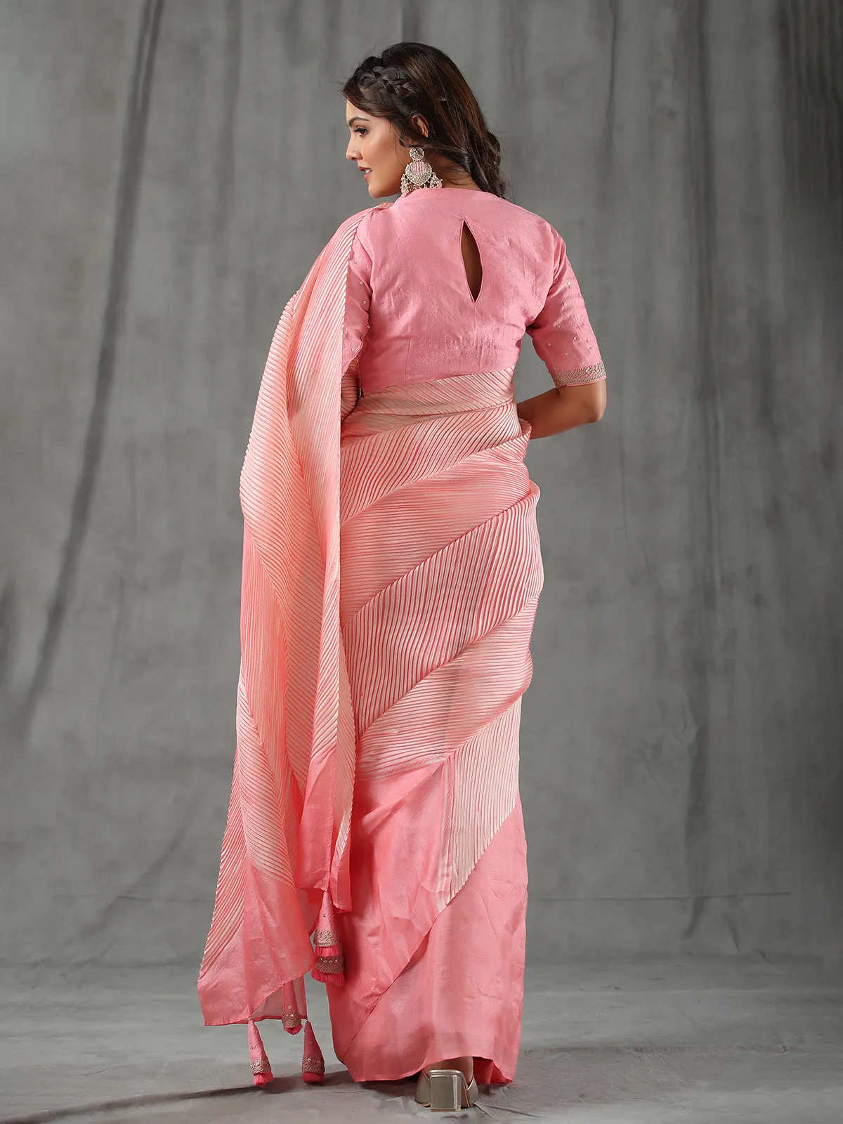 Peach half n half tussar silk saree