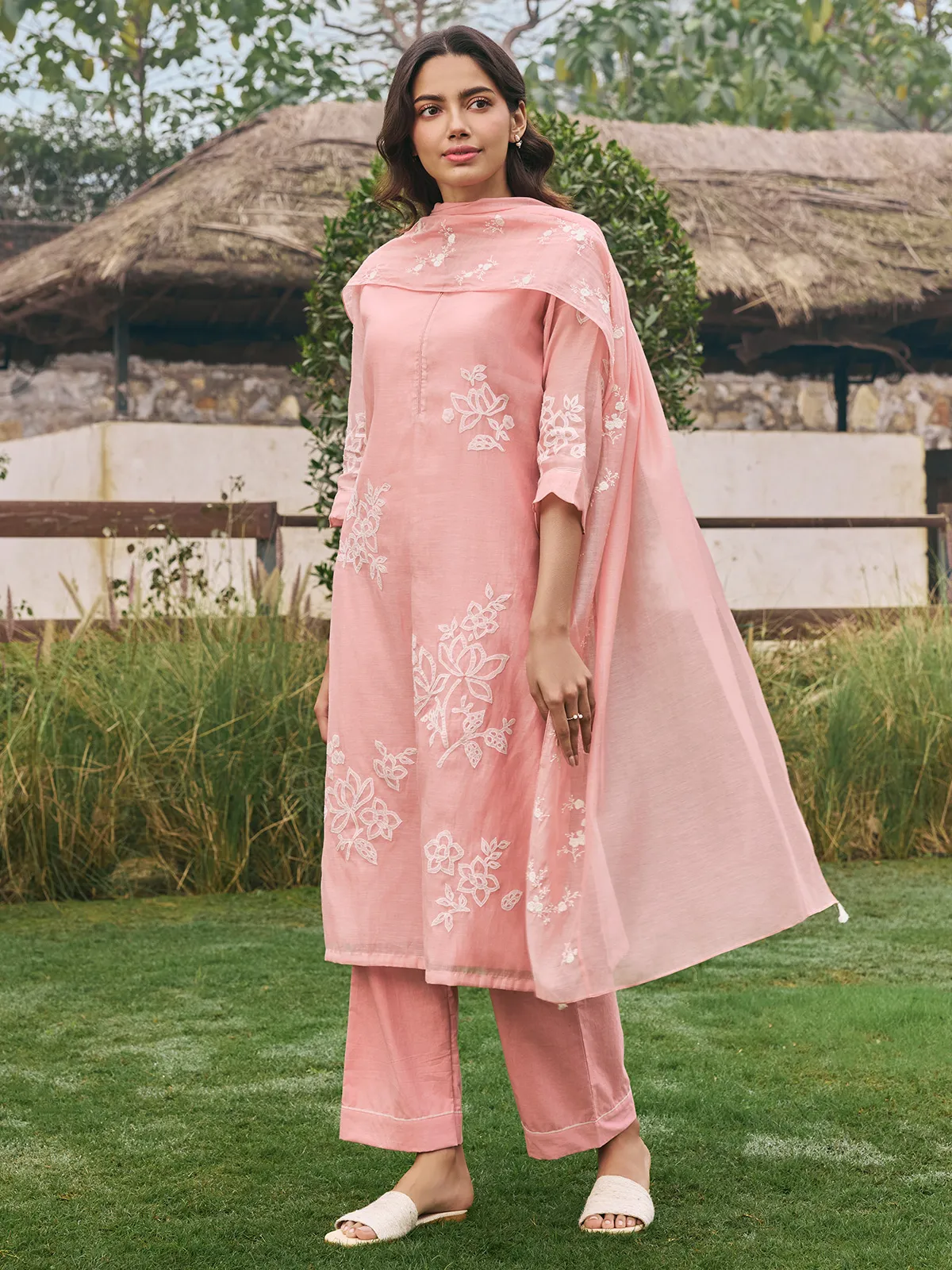 Peach muslin cotton salwar suit for women