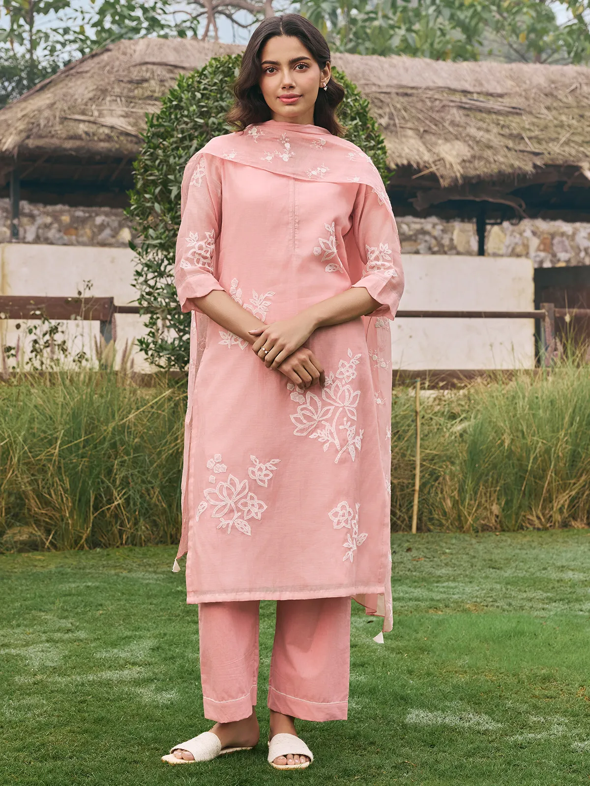 Peach muslin cotton salwar suit for women