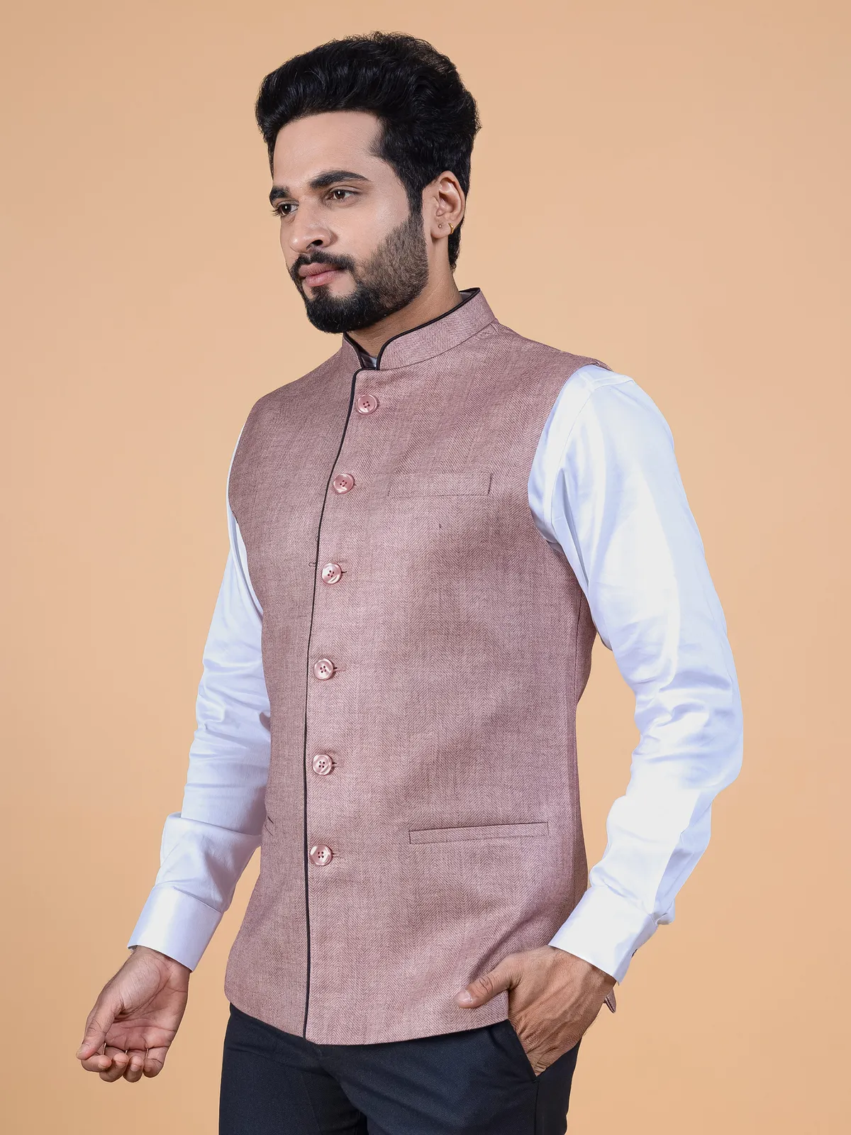 Peach plain jute silk waistcoat