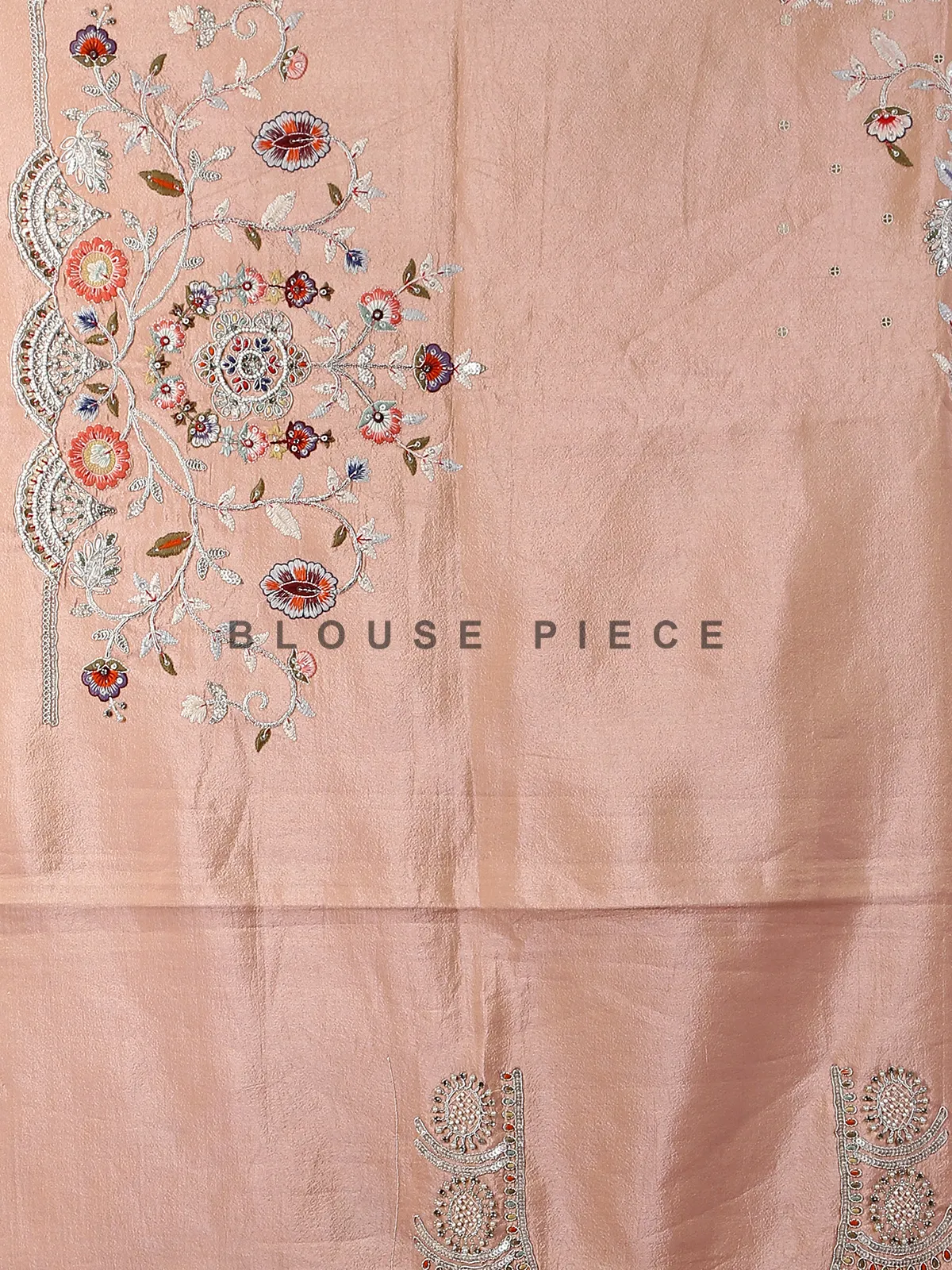 Peach raw silk embroidery unstitched lehenga choli