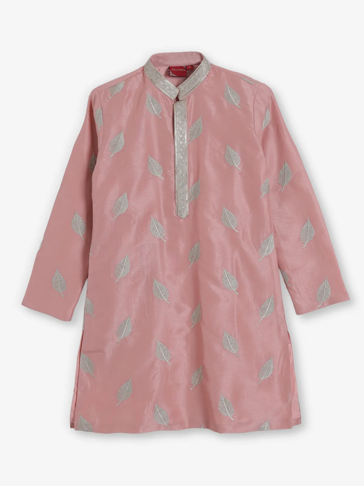 Peach silk embroidered work wedding kurta suit