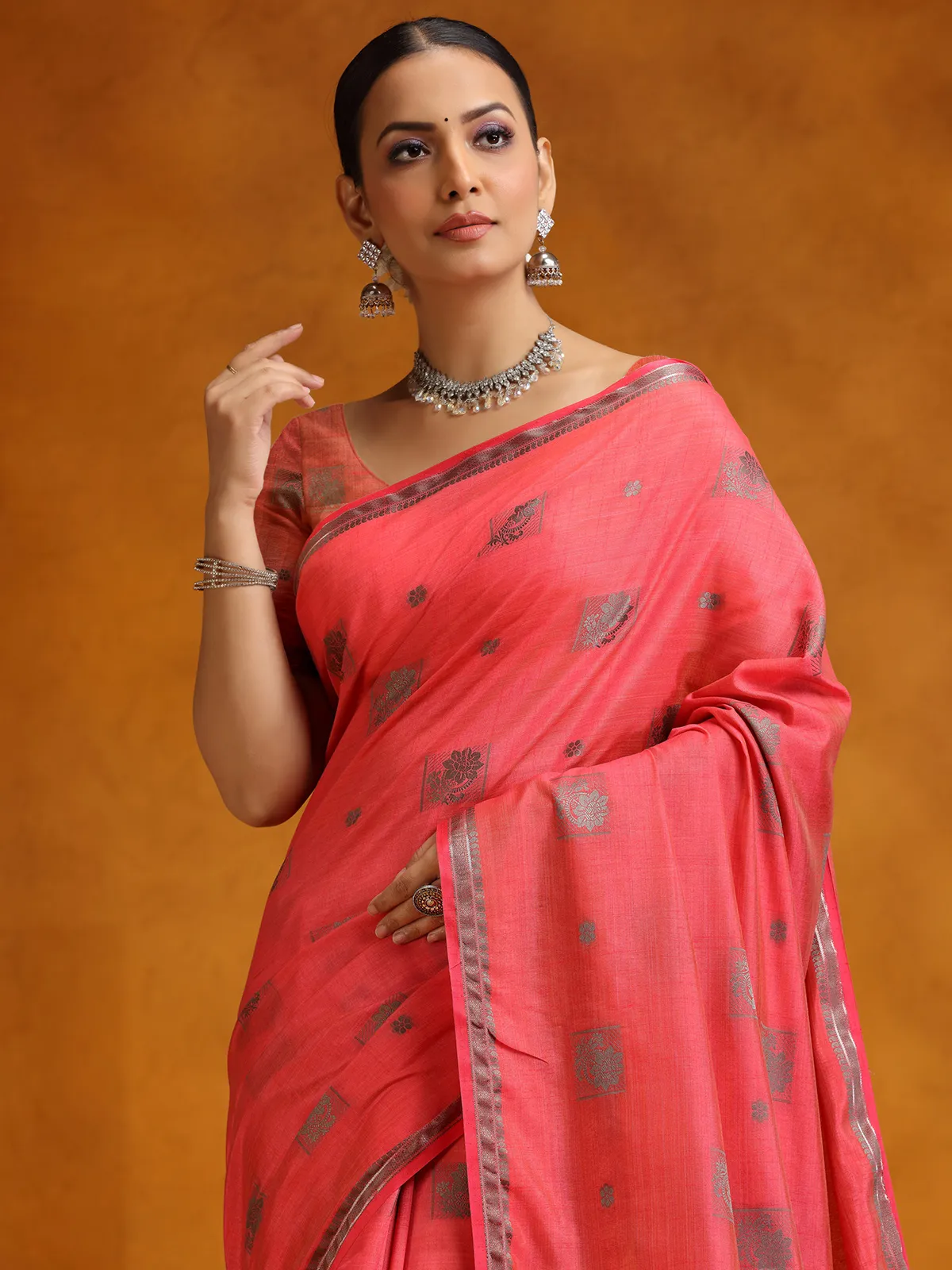 Peach silk festive wear saree