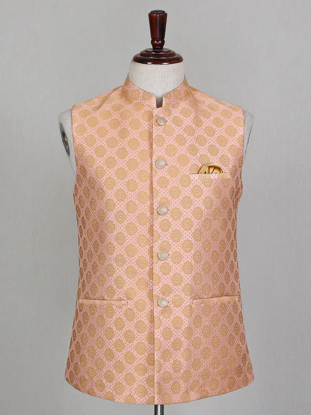 Peach silk mens party wear waistcoat