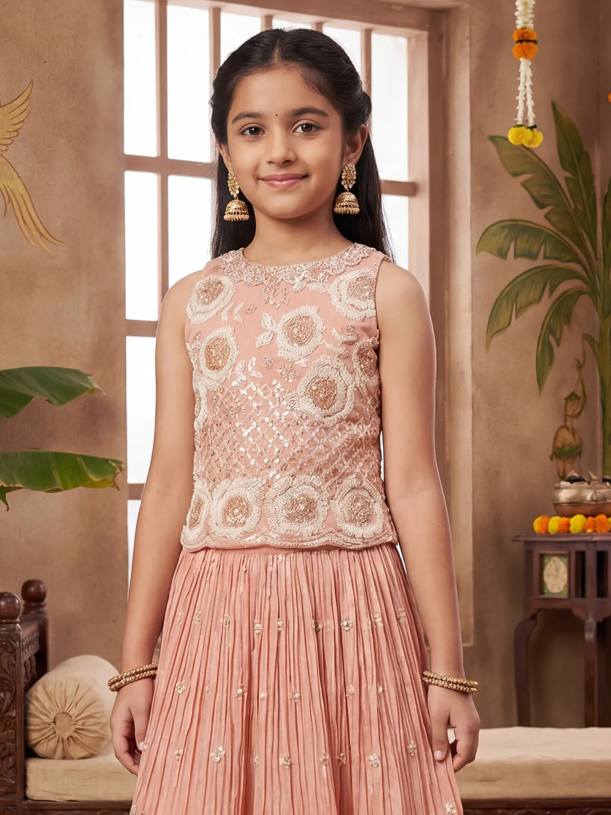 Peach wedding wear silk lehennga choli