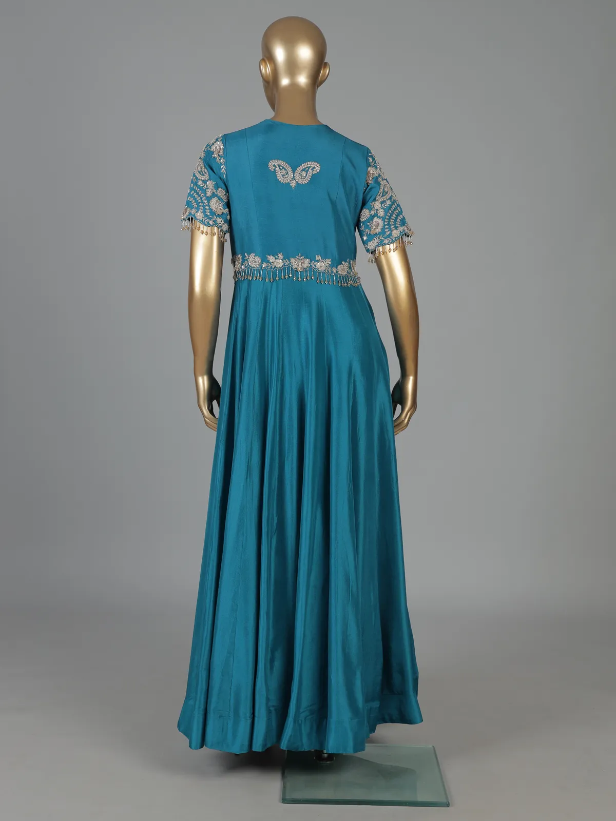 Peacock blue silk Anarkali suit for festive celebration