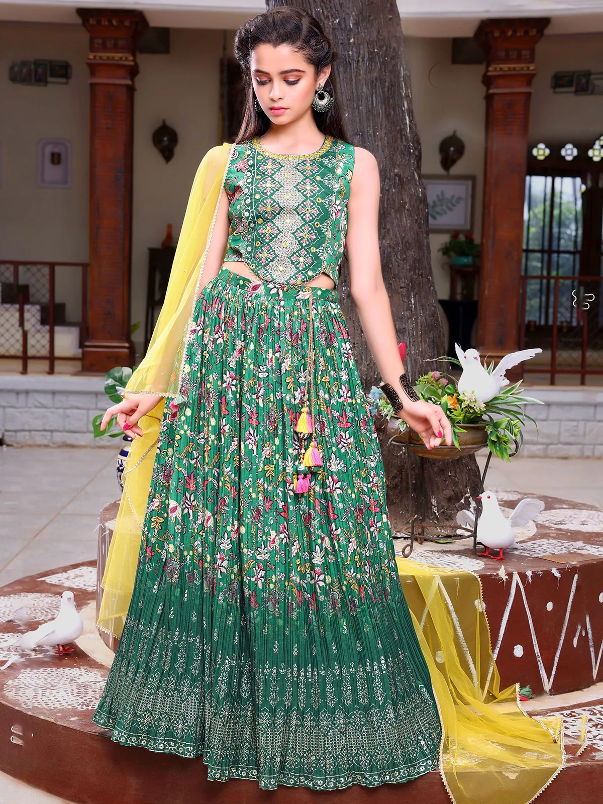 Peacock green wedding georgette printed lehenga choli