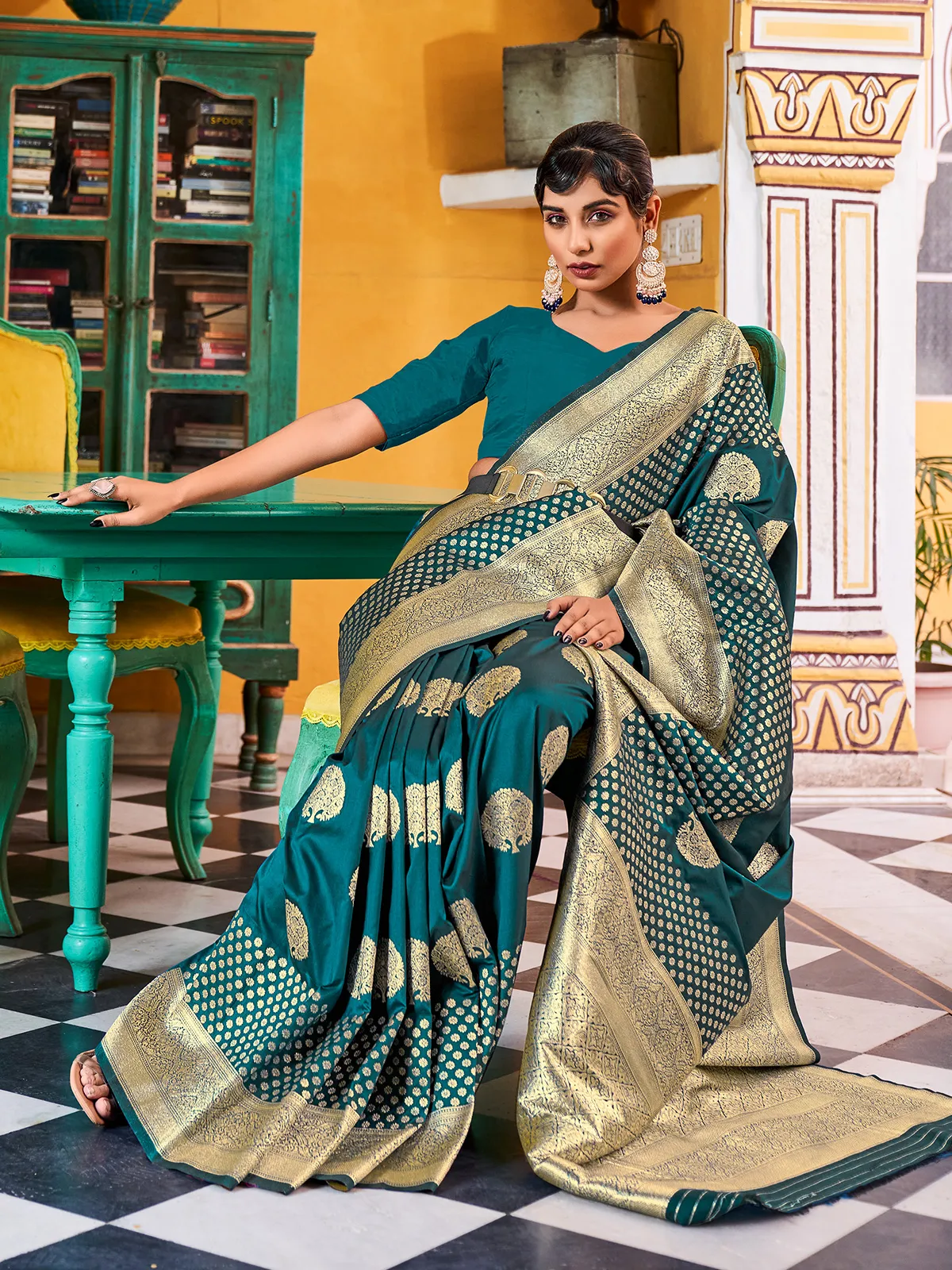 Peocock blue banarasi silk sareeG3WSA55680 Australia