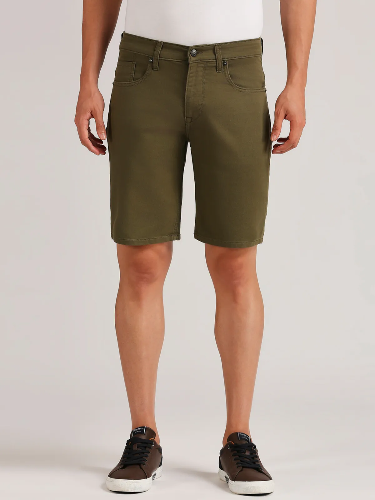 PEPE JEANS olive solid slim fit shorts